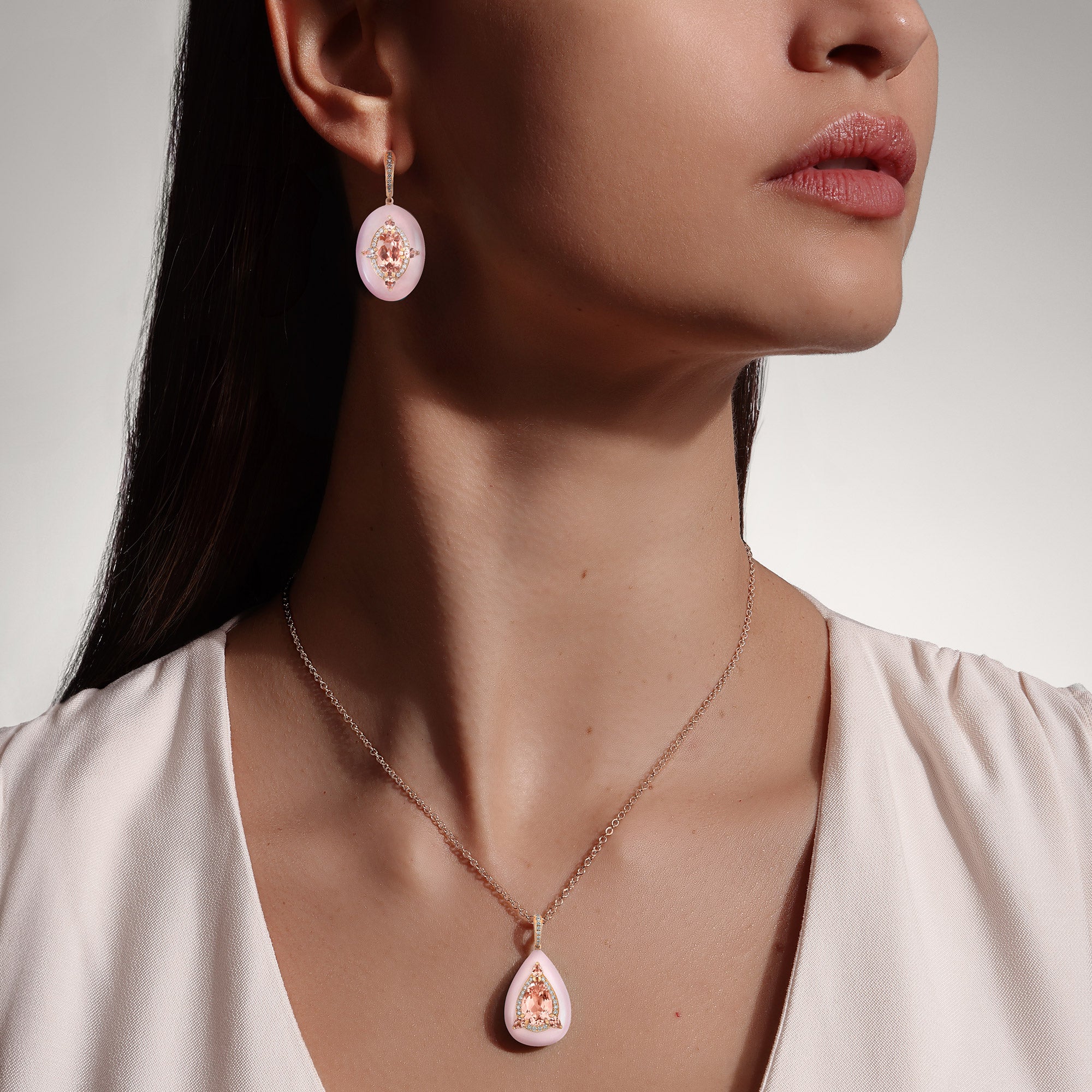 Reveal - Morganite and Pink Opal Earrings