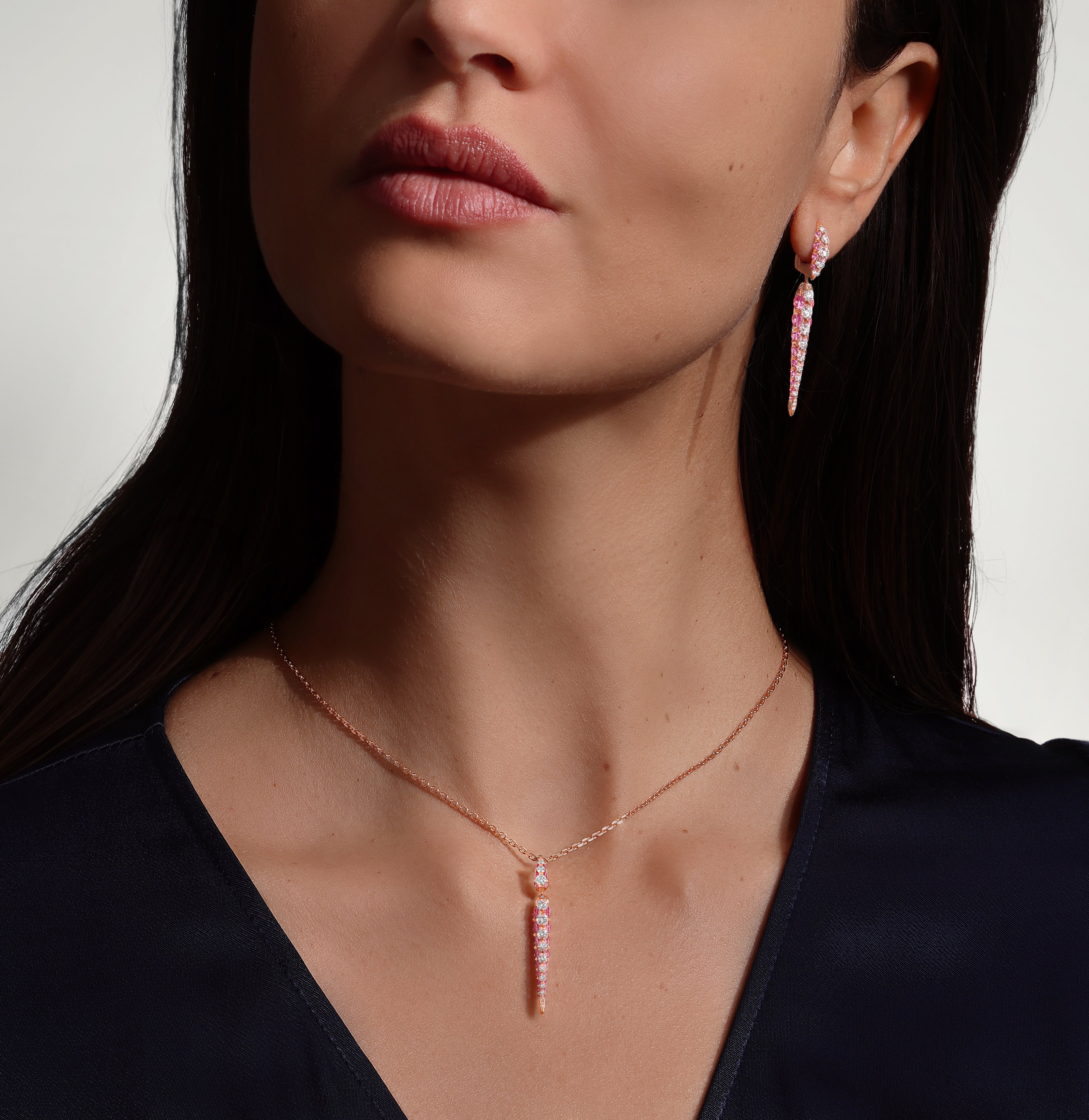 Merveilles Rose Icicle - Diamond and Pink Sapphire Small Pendant