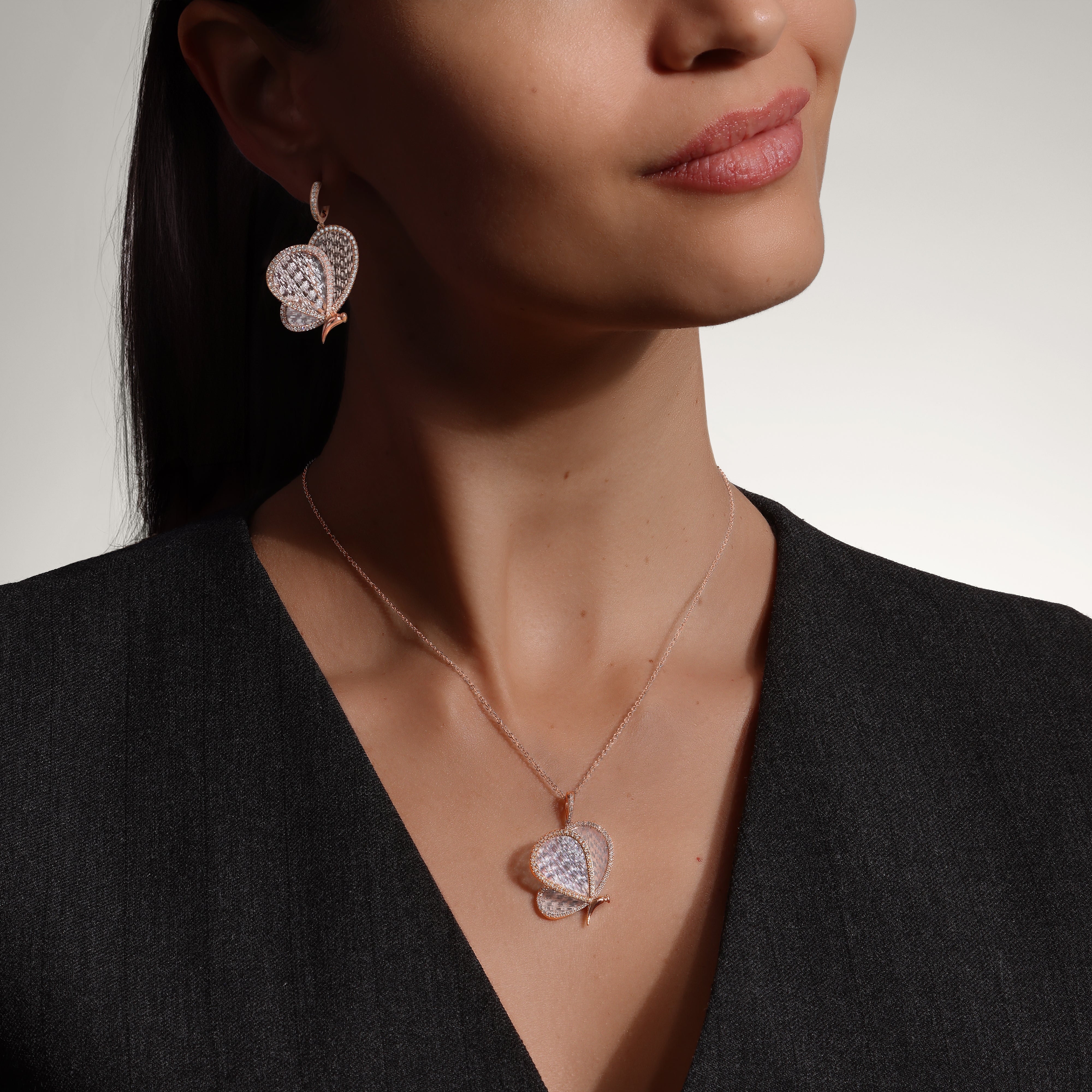 Titanium Butterfly - Diamond and Titanium Large Pendant