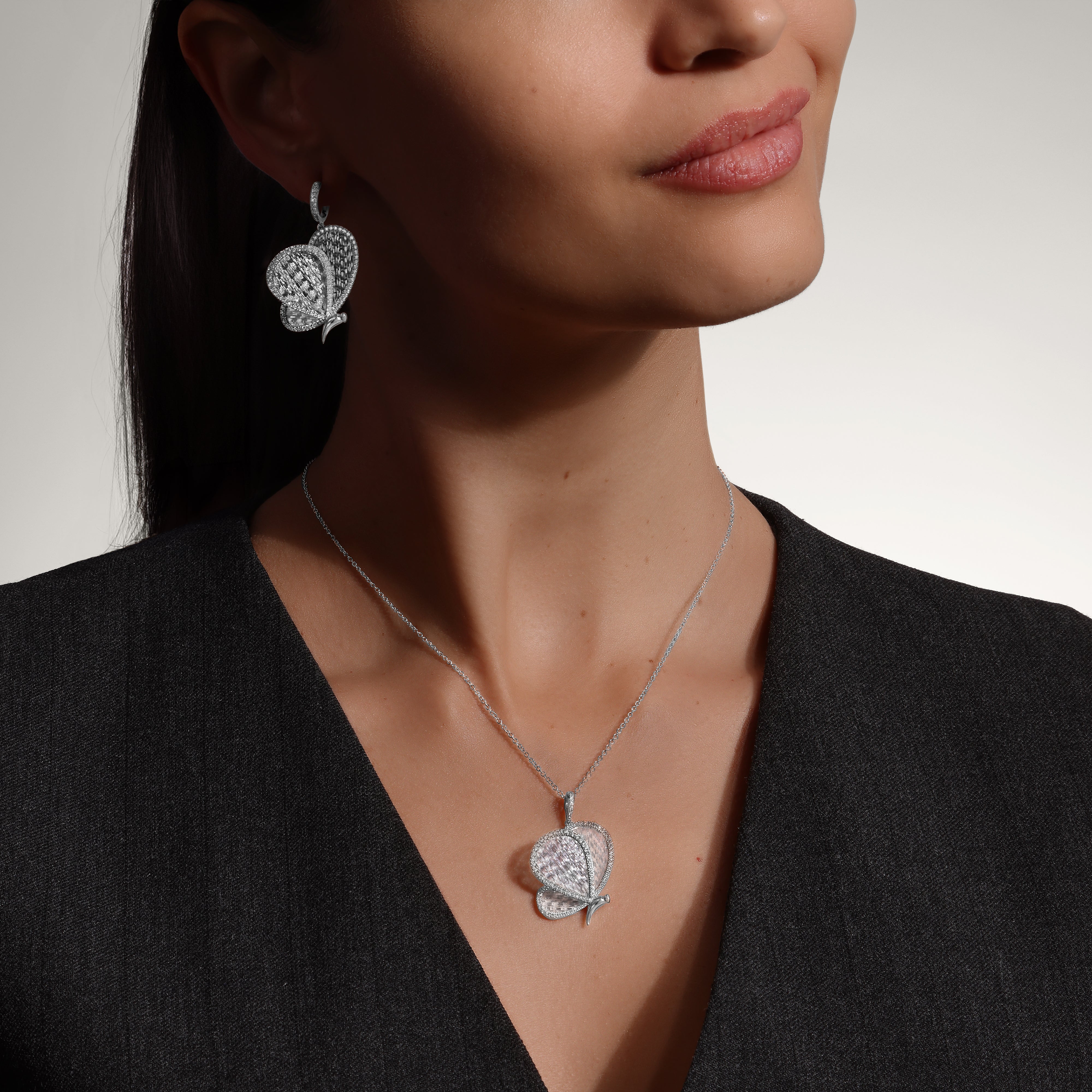 Titanium Butterfly - Diamond and Titanium Large Earrings