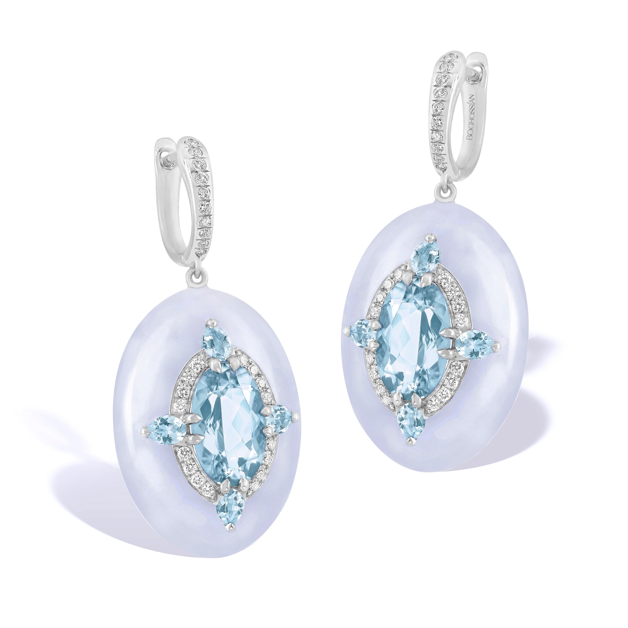 Reveal - Aquamarine and Chalcedony Earrings