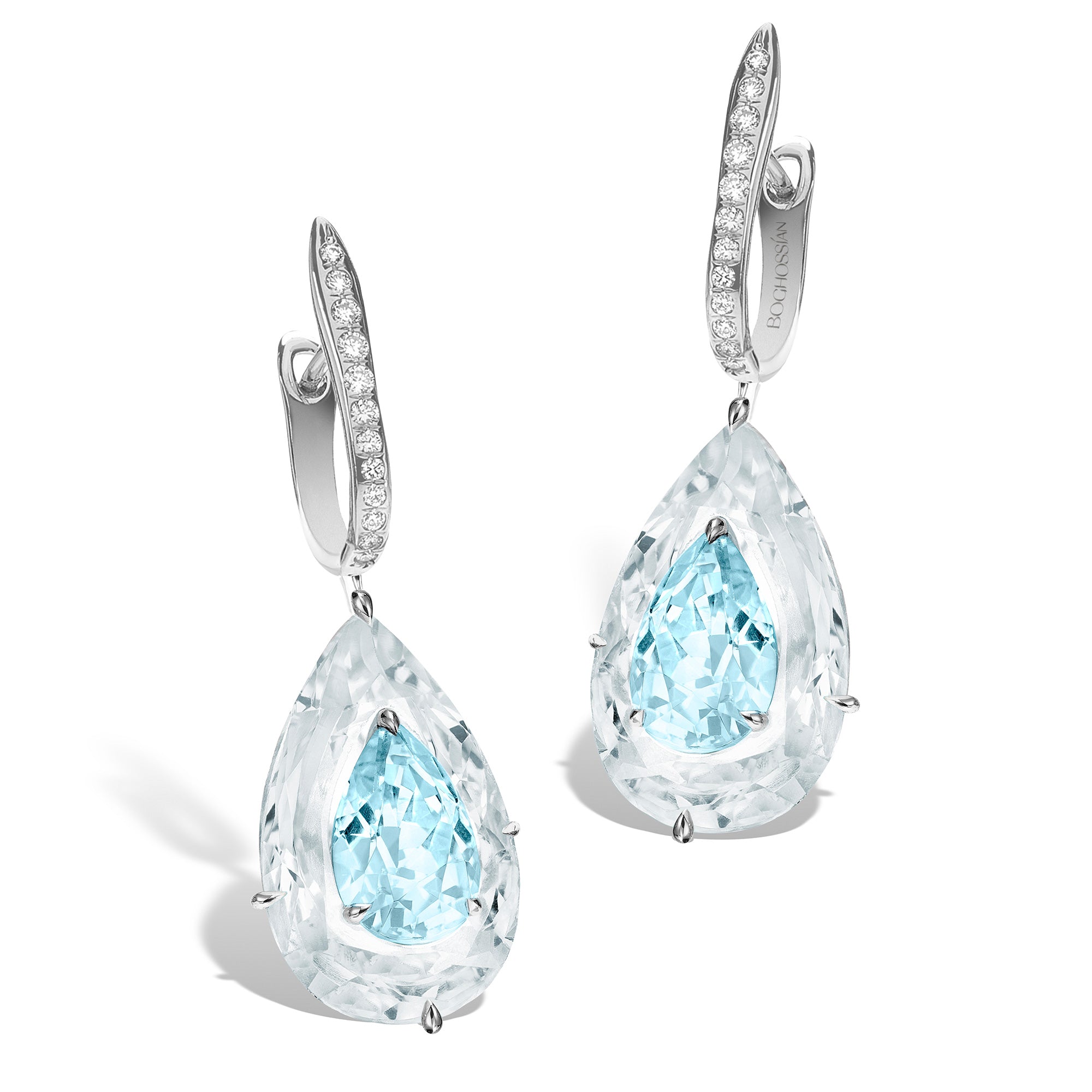 Shine - Aquamarine and Rock Crystal Large Earrings