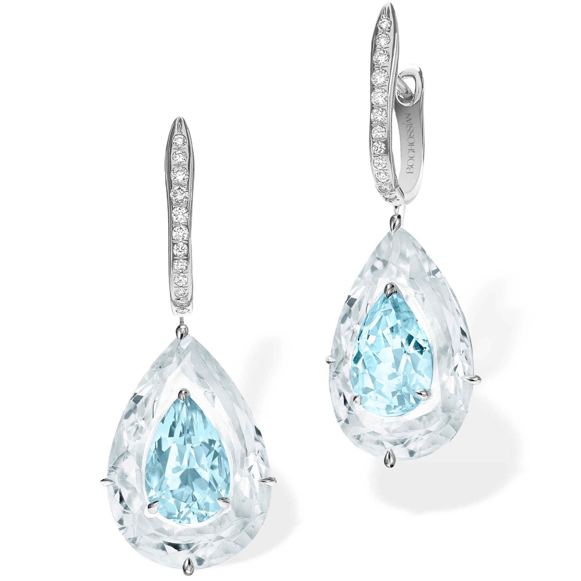 Shine - Aquamarine and Rock Crystal Large Earrings