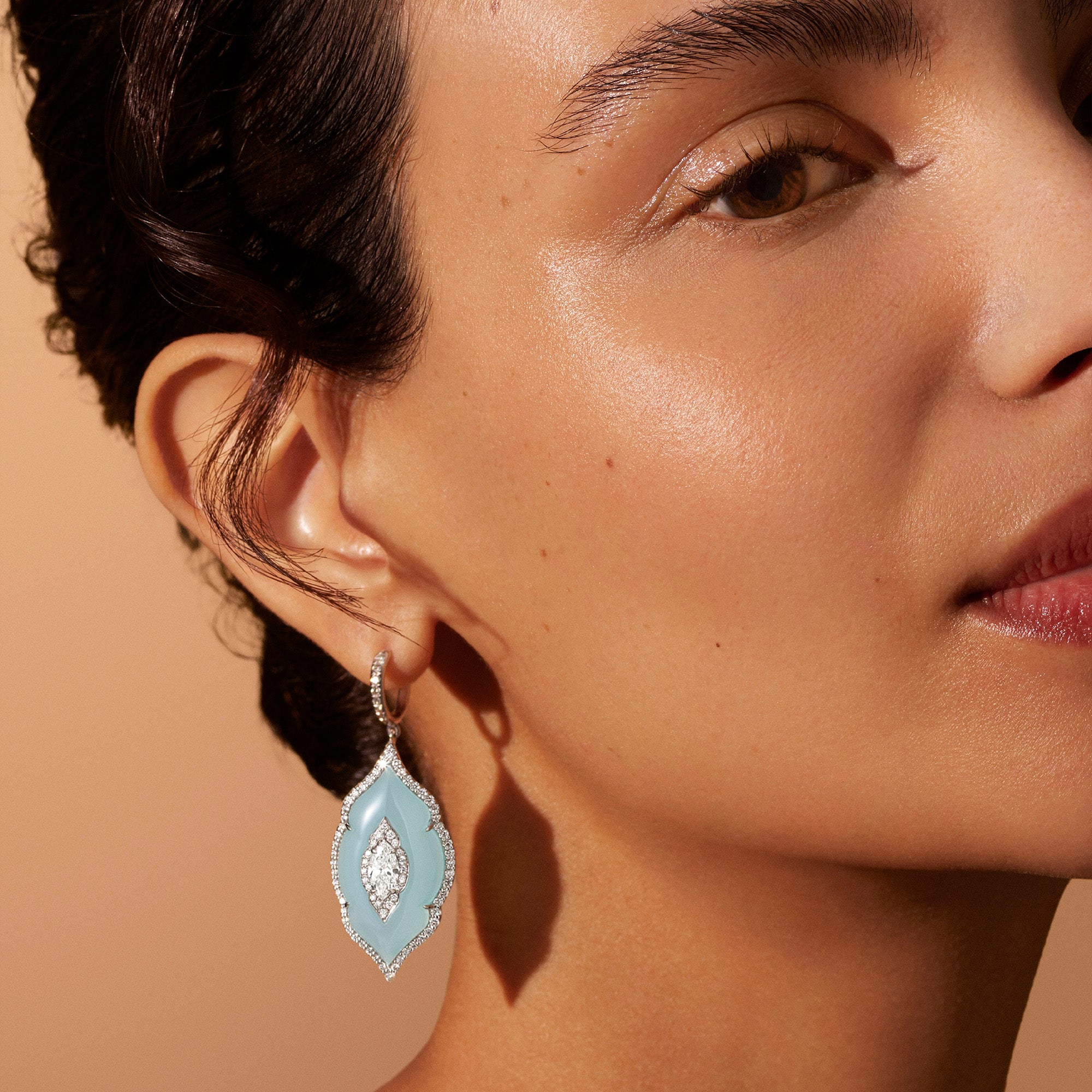 Arches - Diamond and Green Chalcedony Earrings