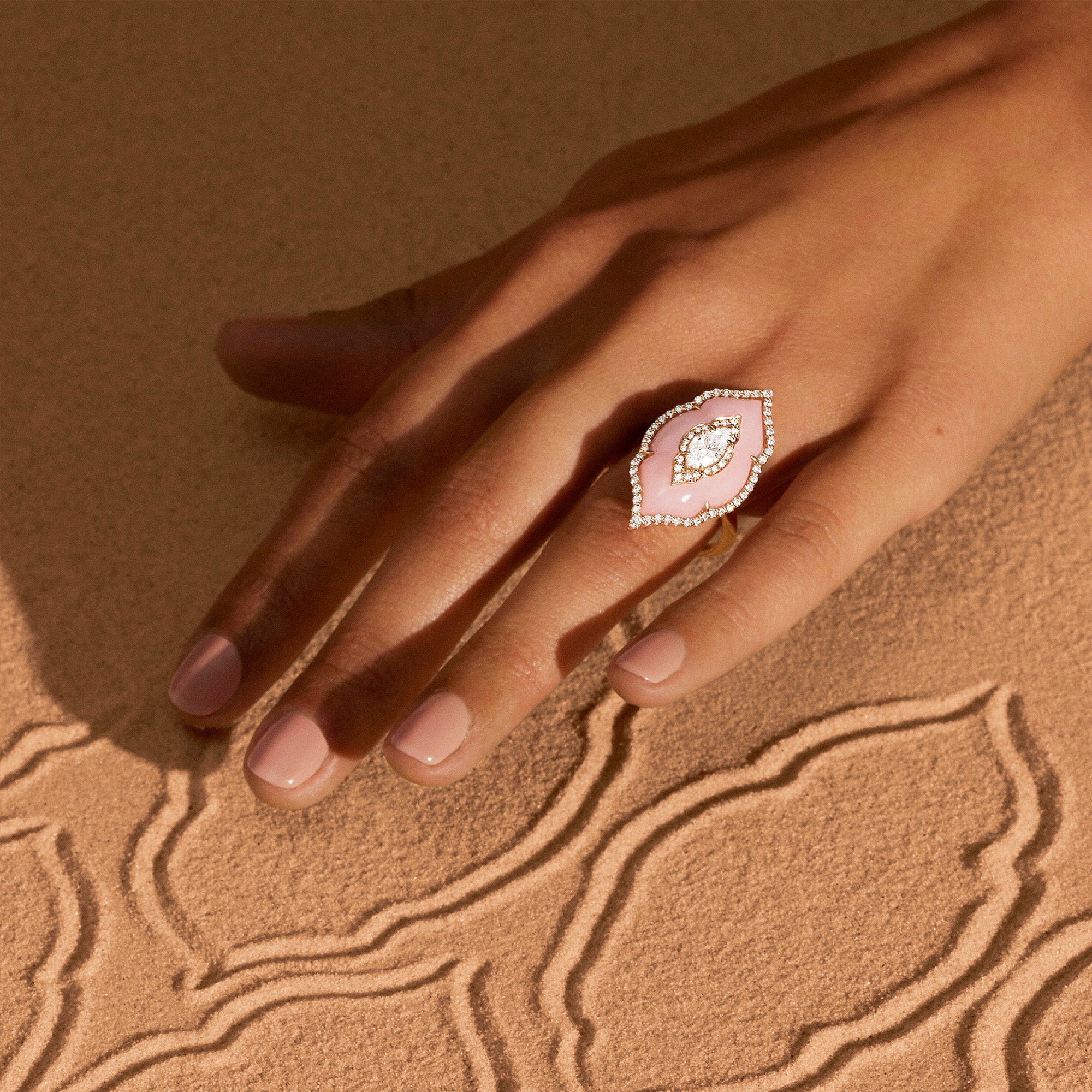 Arches - Diamond and Pink Opal Ring