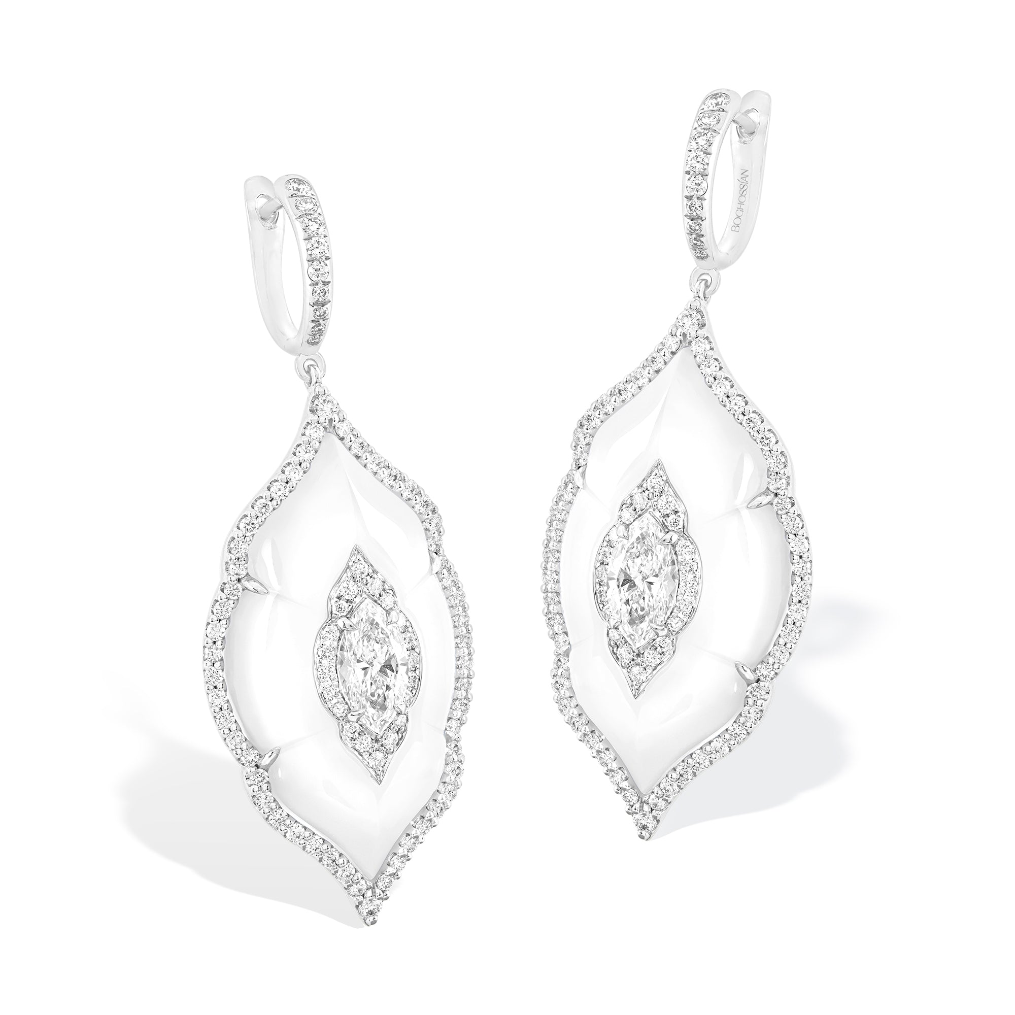 Arches - Diamond and Milky Agate Earrings