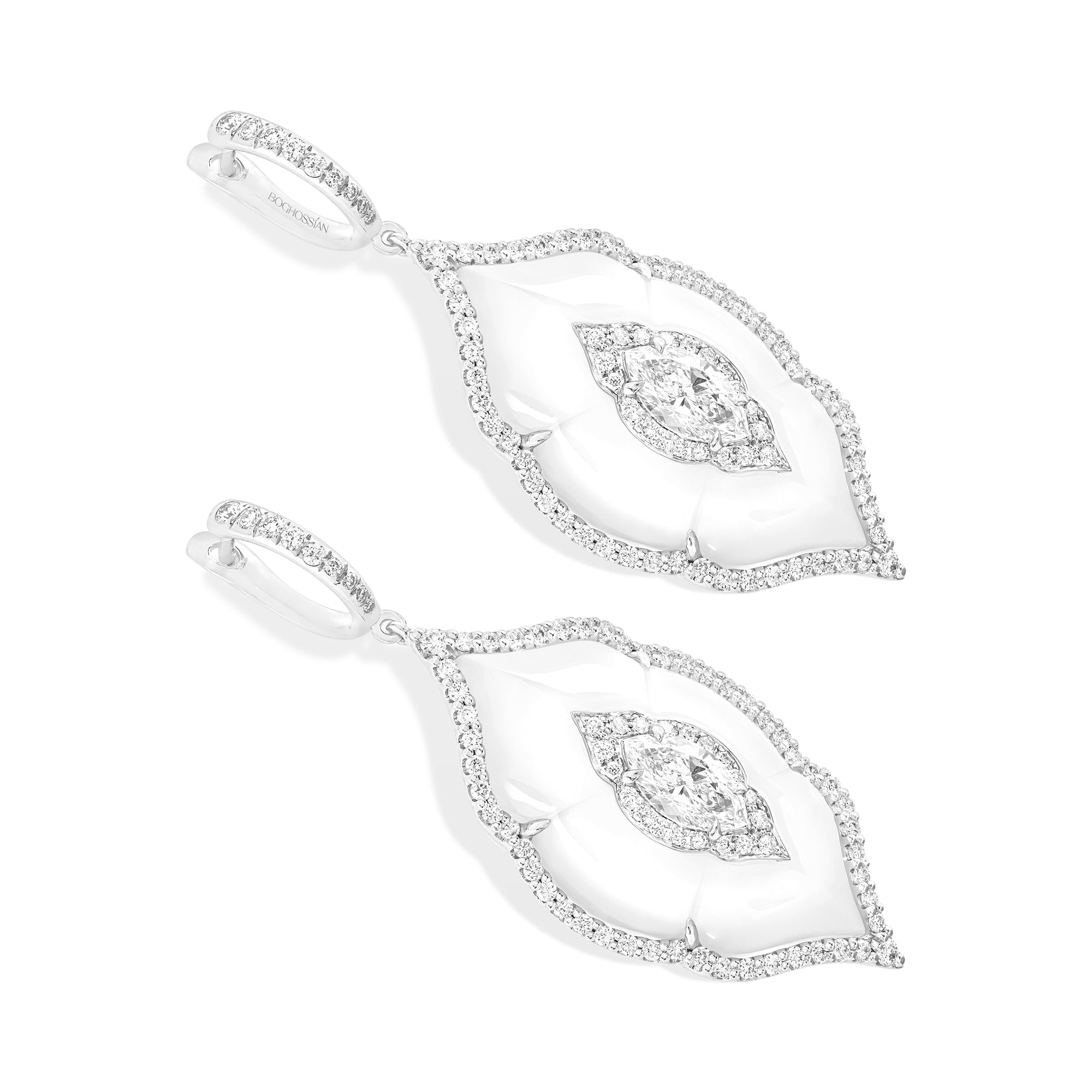 Arches - Diamond and Milky Agate Earrings