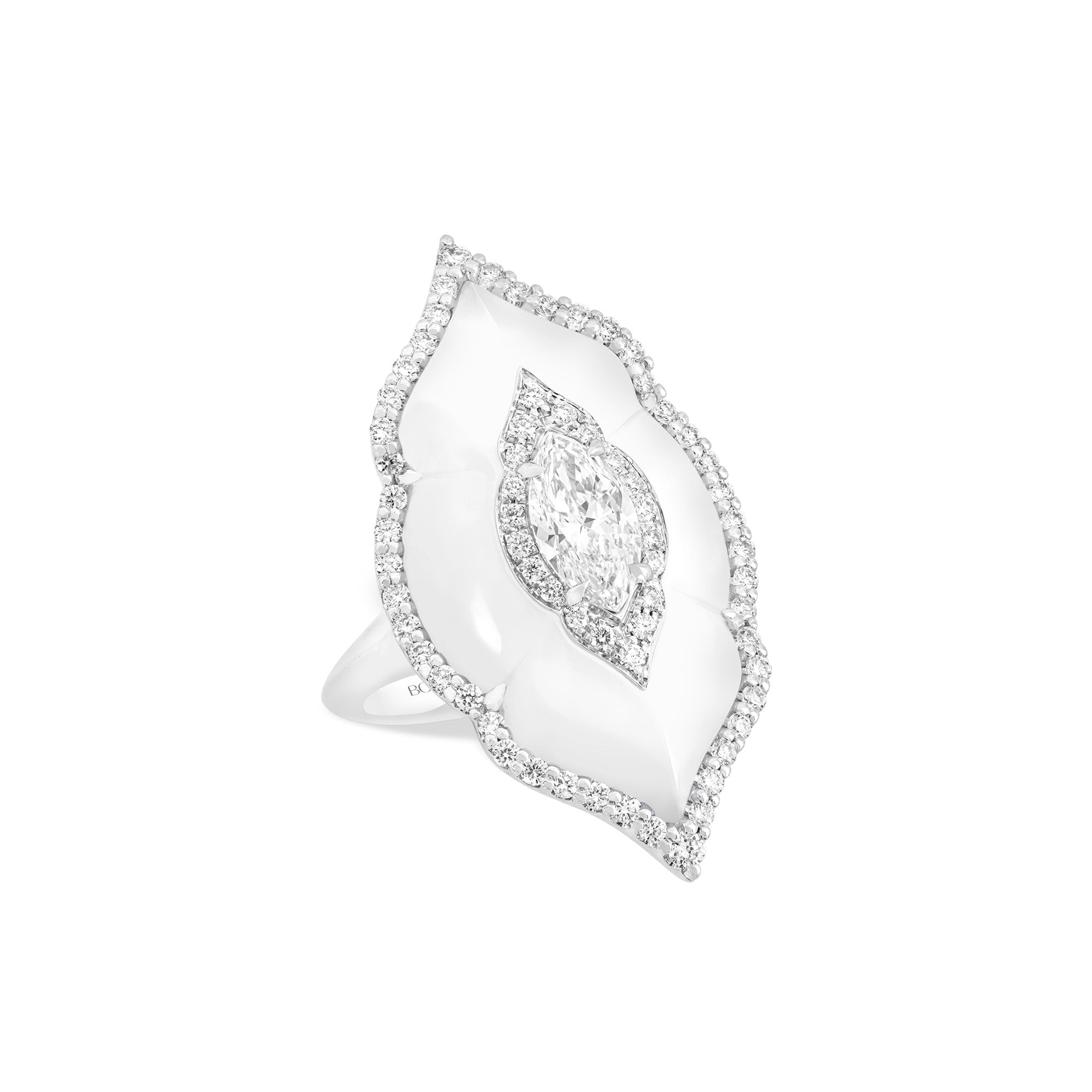 Arches - Diamond and Milky Agate Ring