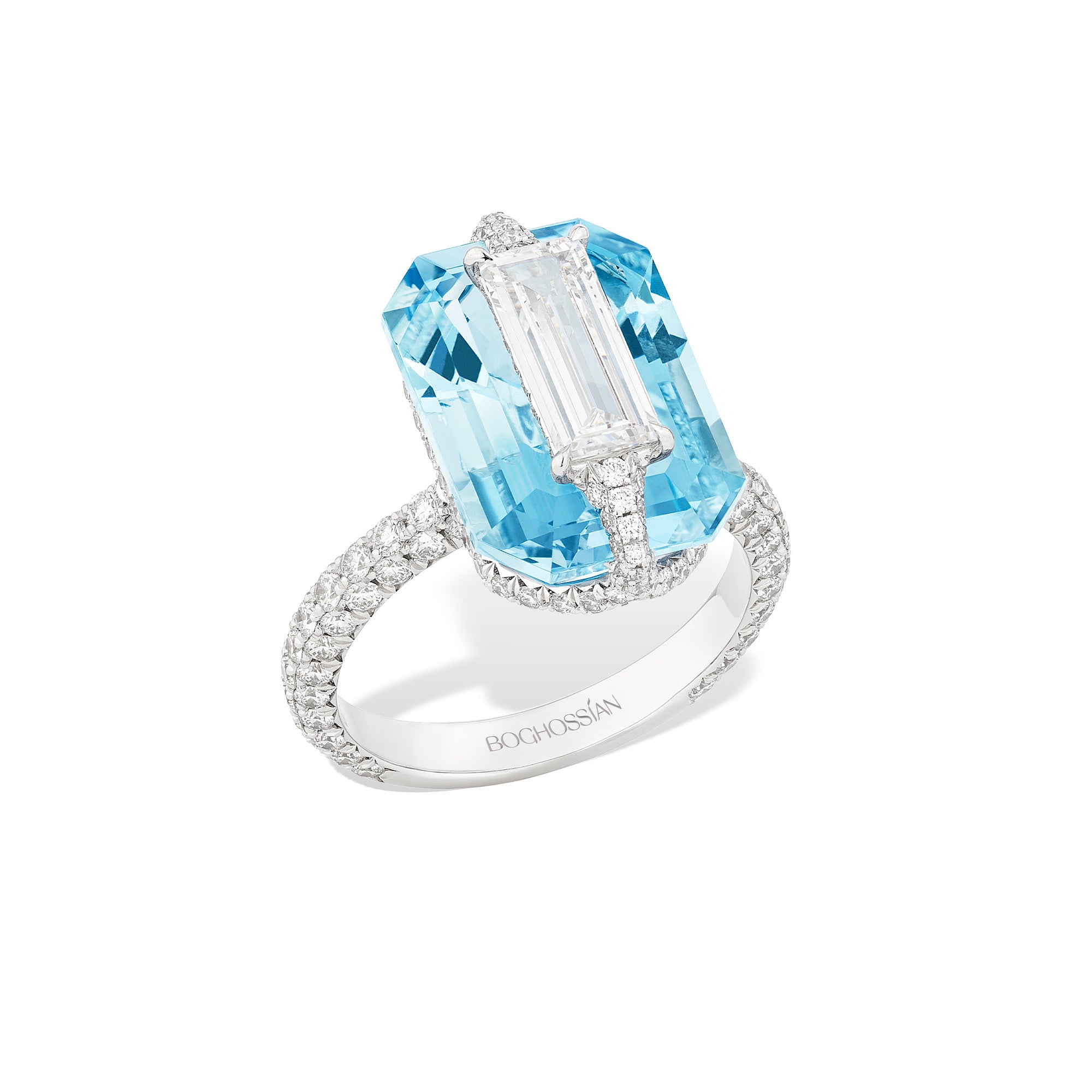 Kissing - Diamond and Aquamarine Ring