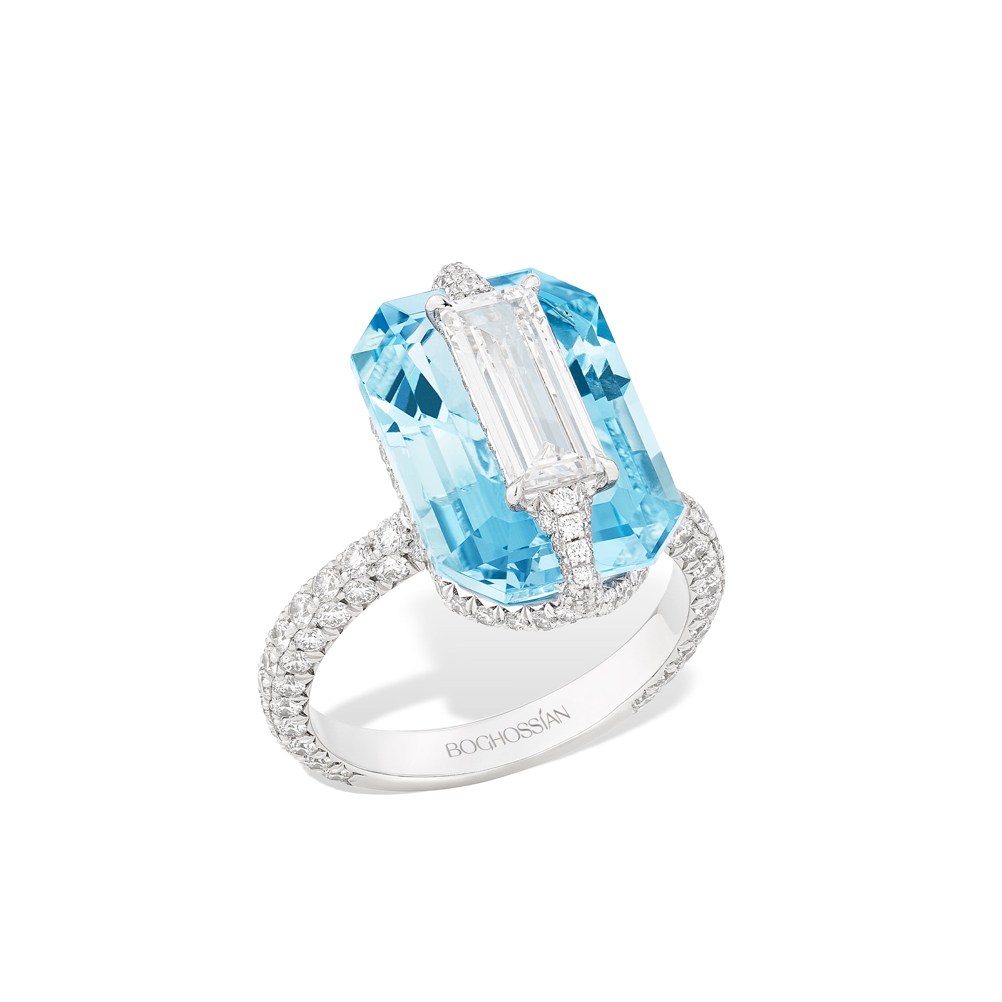 Kissing - Diamond and Aquamarine Ring