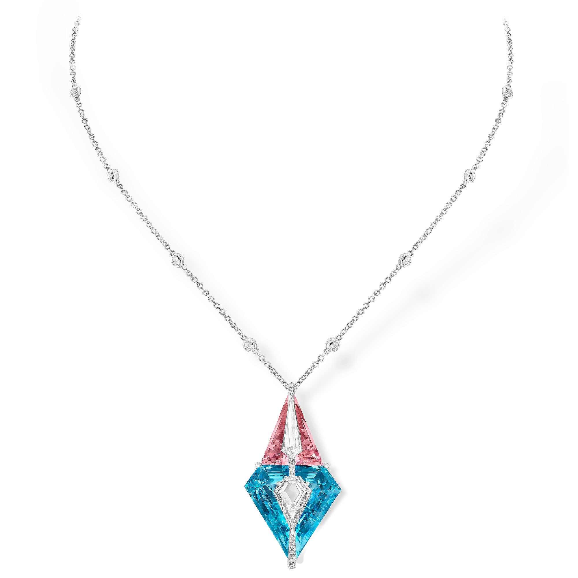Kissing - Diamond, Aquamarine and Morganite Necklace