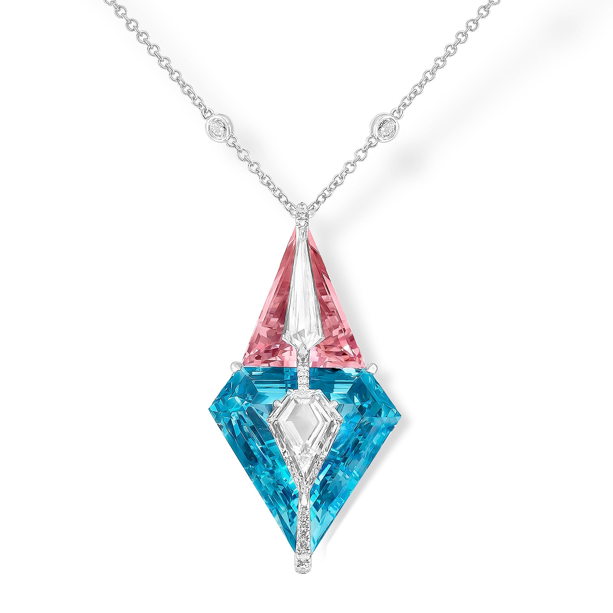 Kissing - Diamond, Aquamarine and Morganite Necklace
