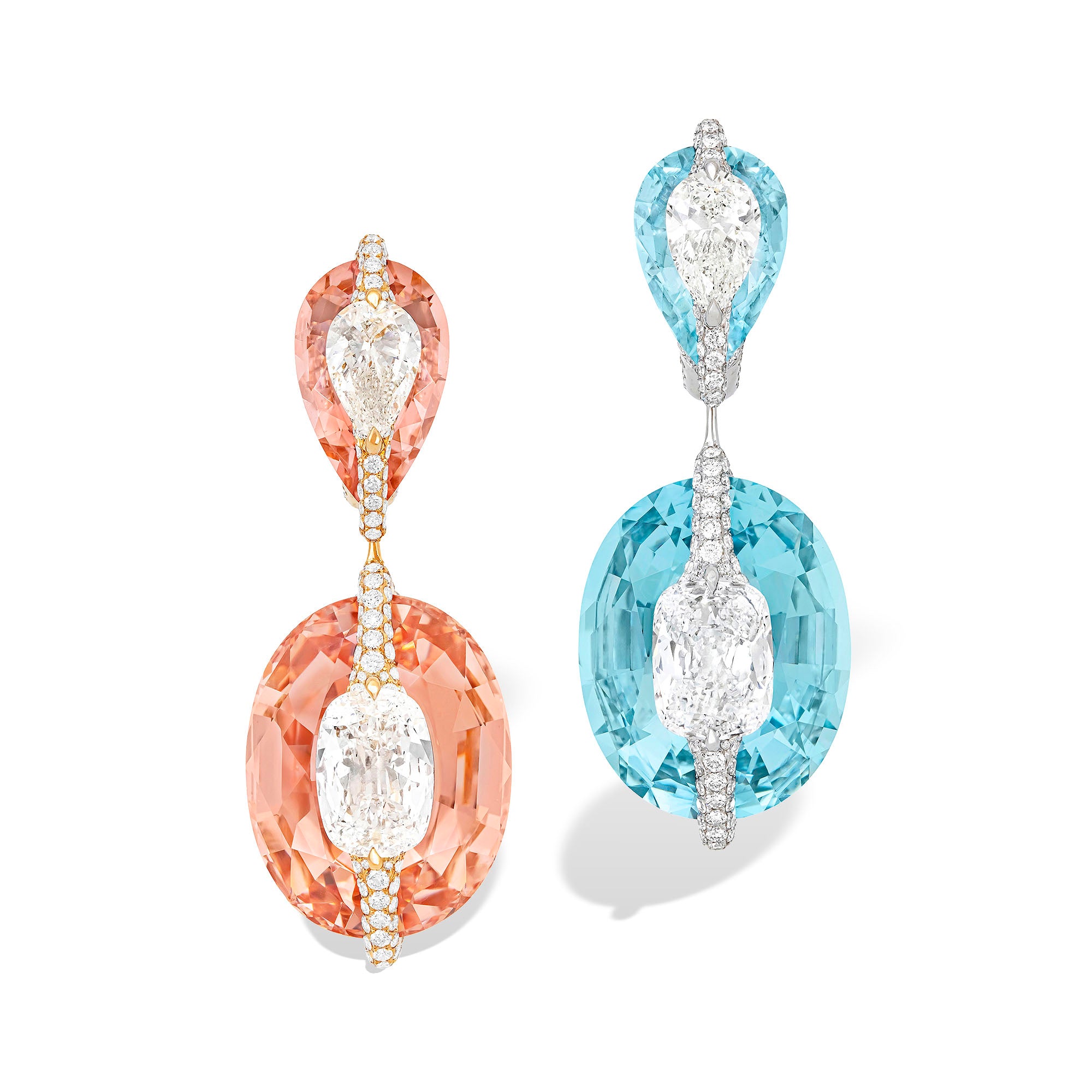 Kissing - Diamond, Morganite and Aquamarine Earrings