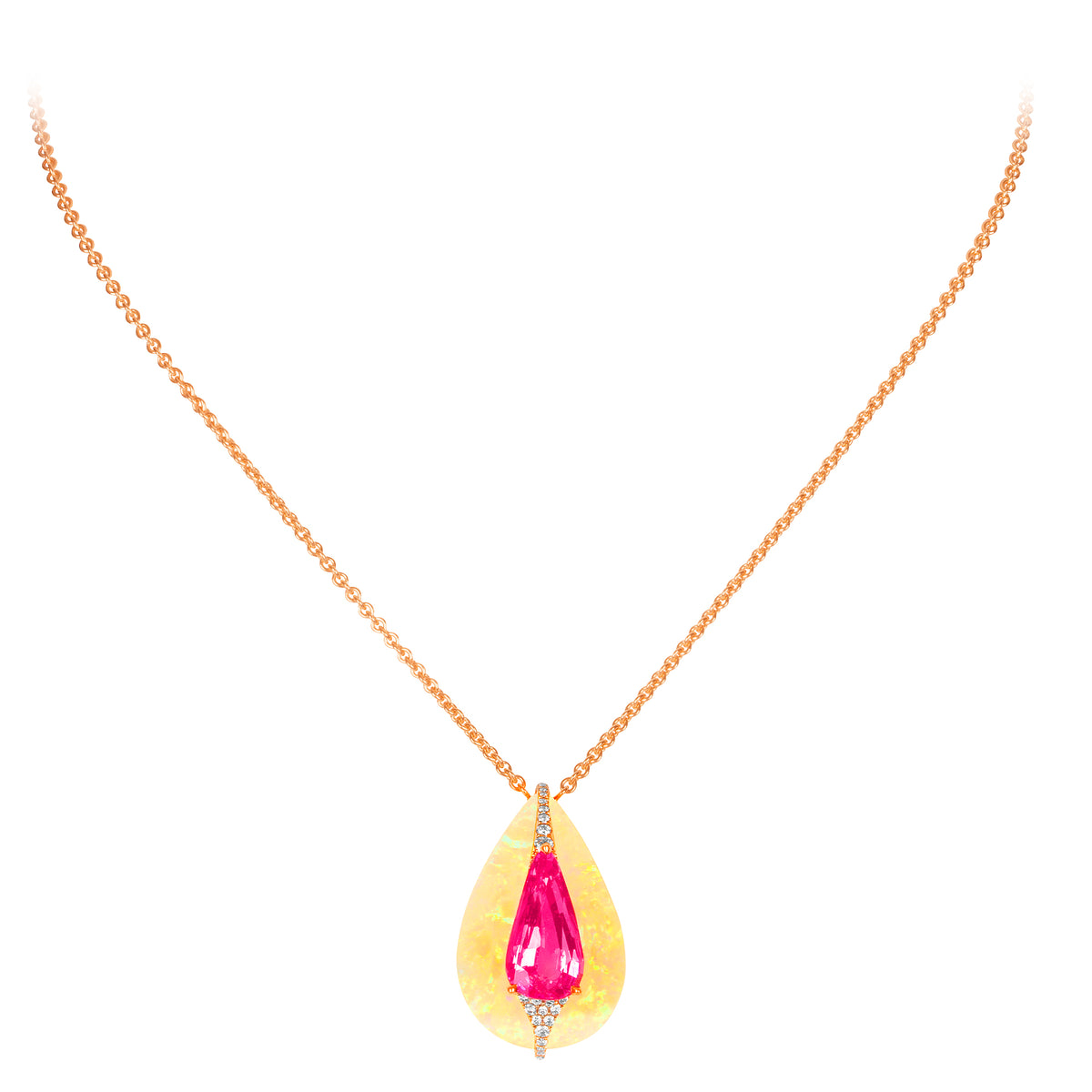 Kissing - Pink Spinel And Opal Pendant