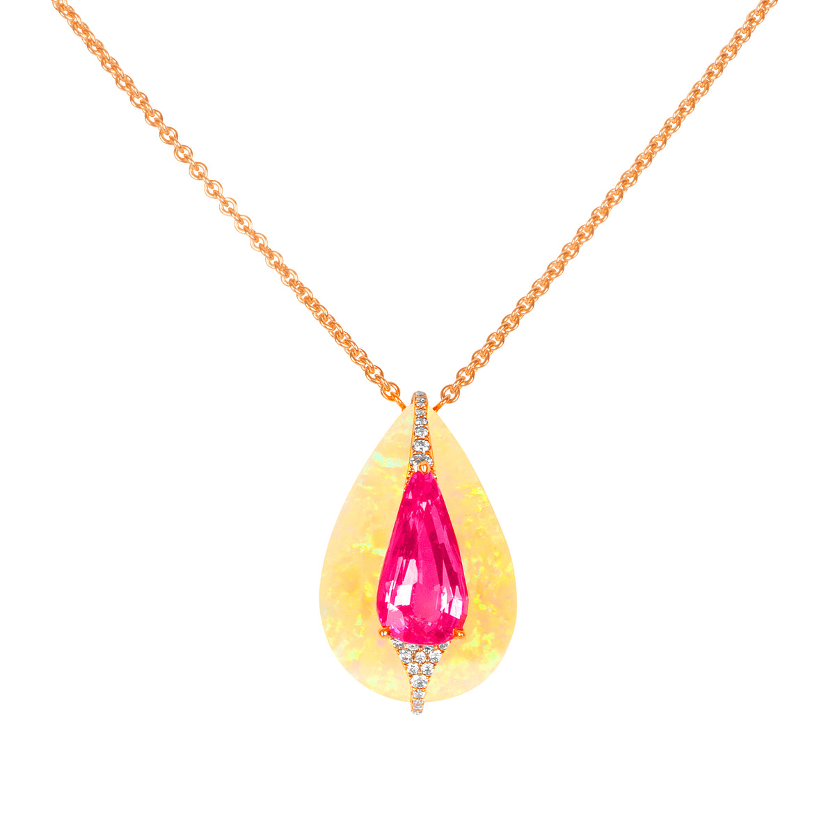 Kissing - Pink Spinel And Opal Pendant