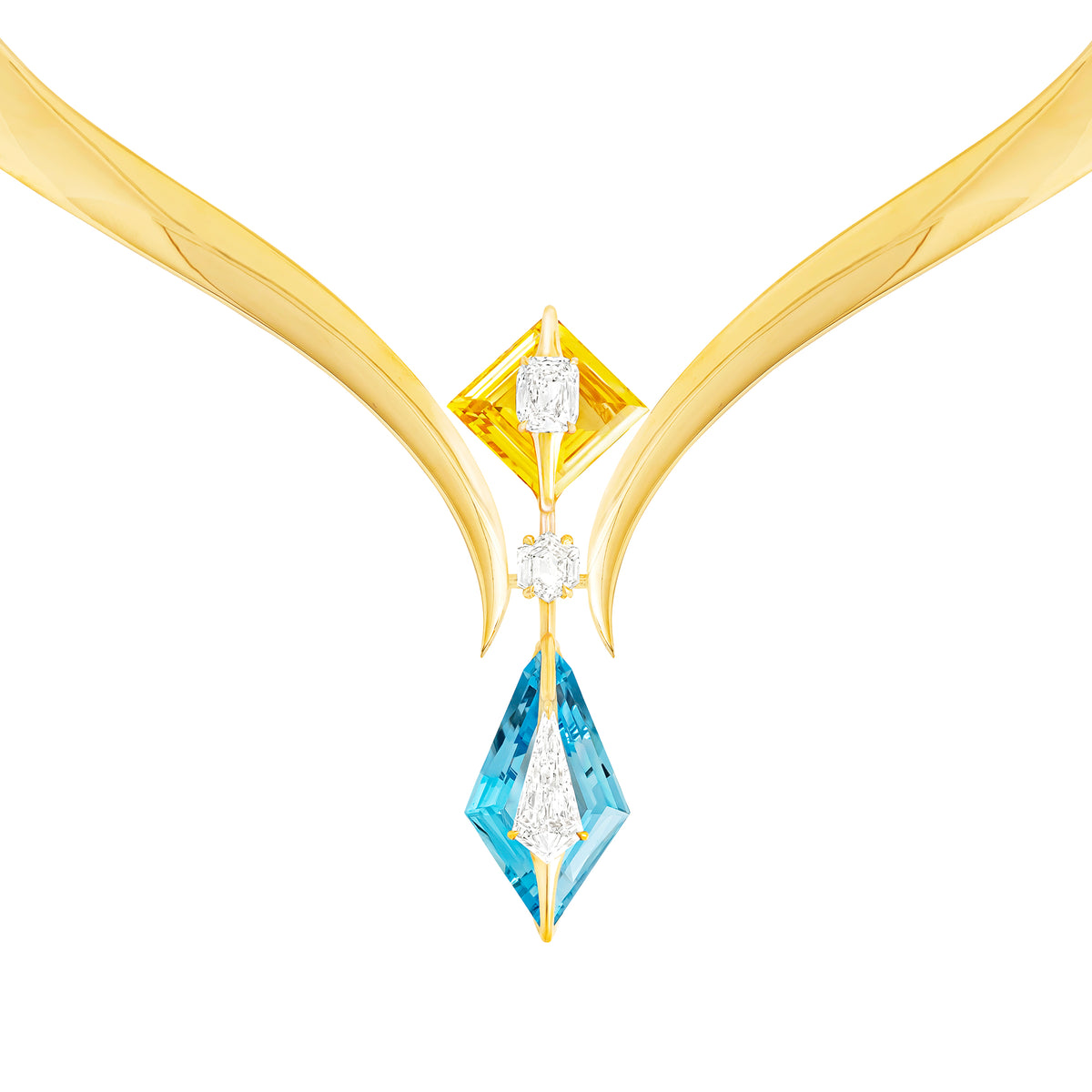 Kissing - Yellow Sapphire, Aquamarine And Diamond Necklace