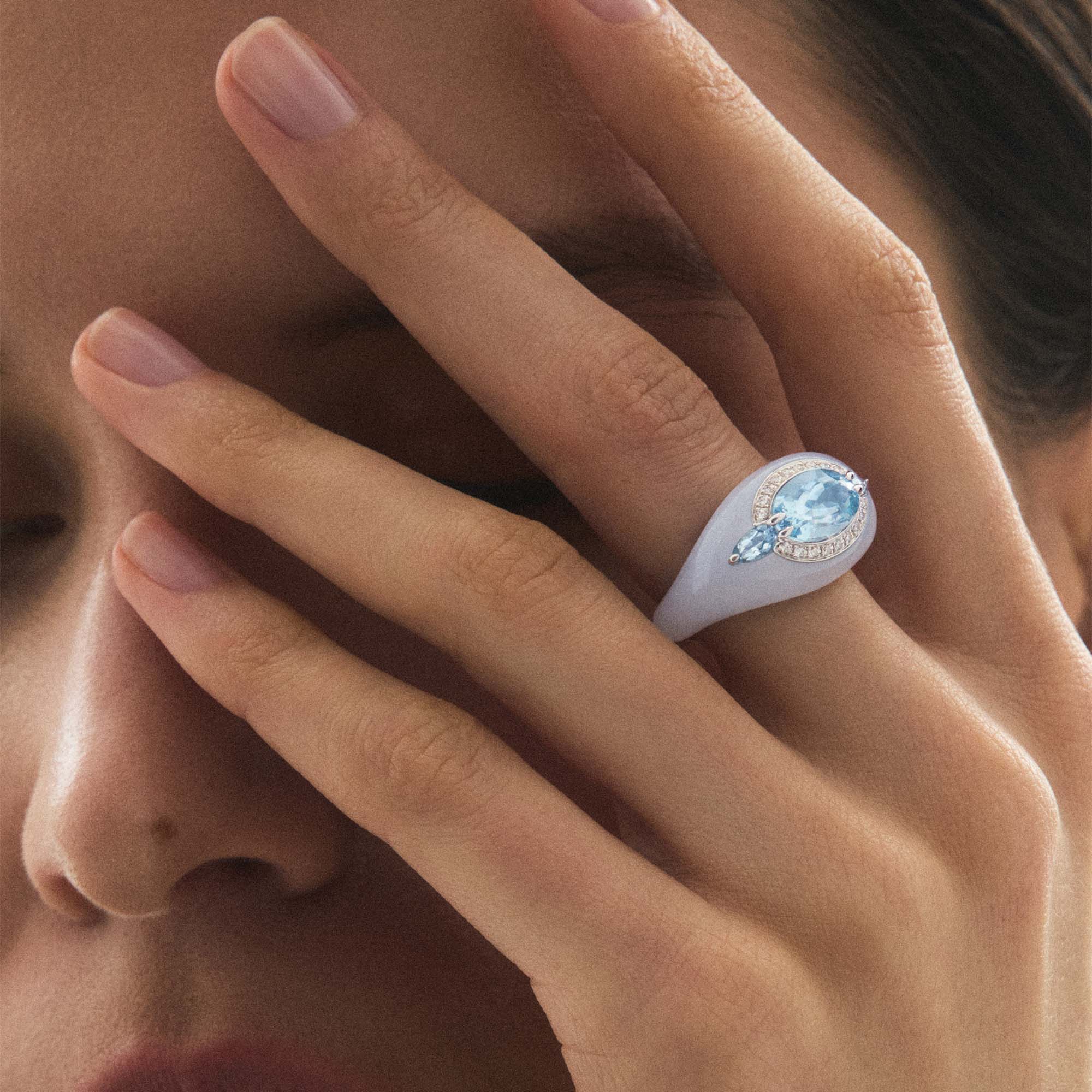 Reveal - Aquamarine and Chalcedony Ring