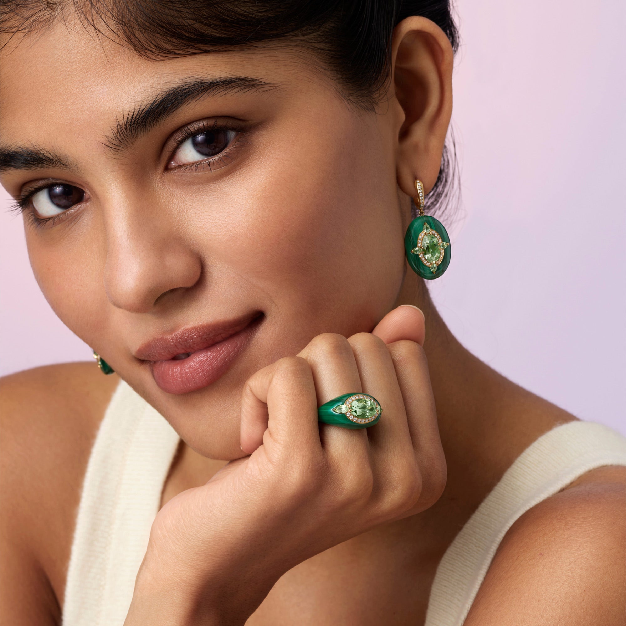 Reveal - Green Tourmaline and Malachite Earrings