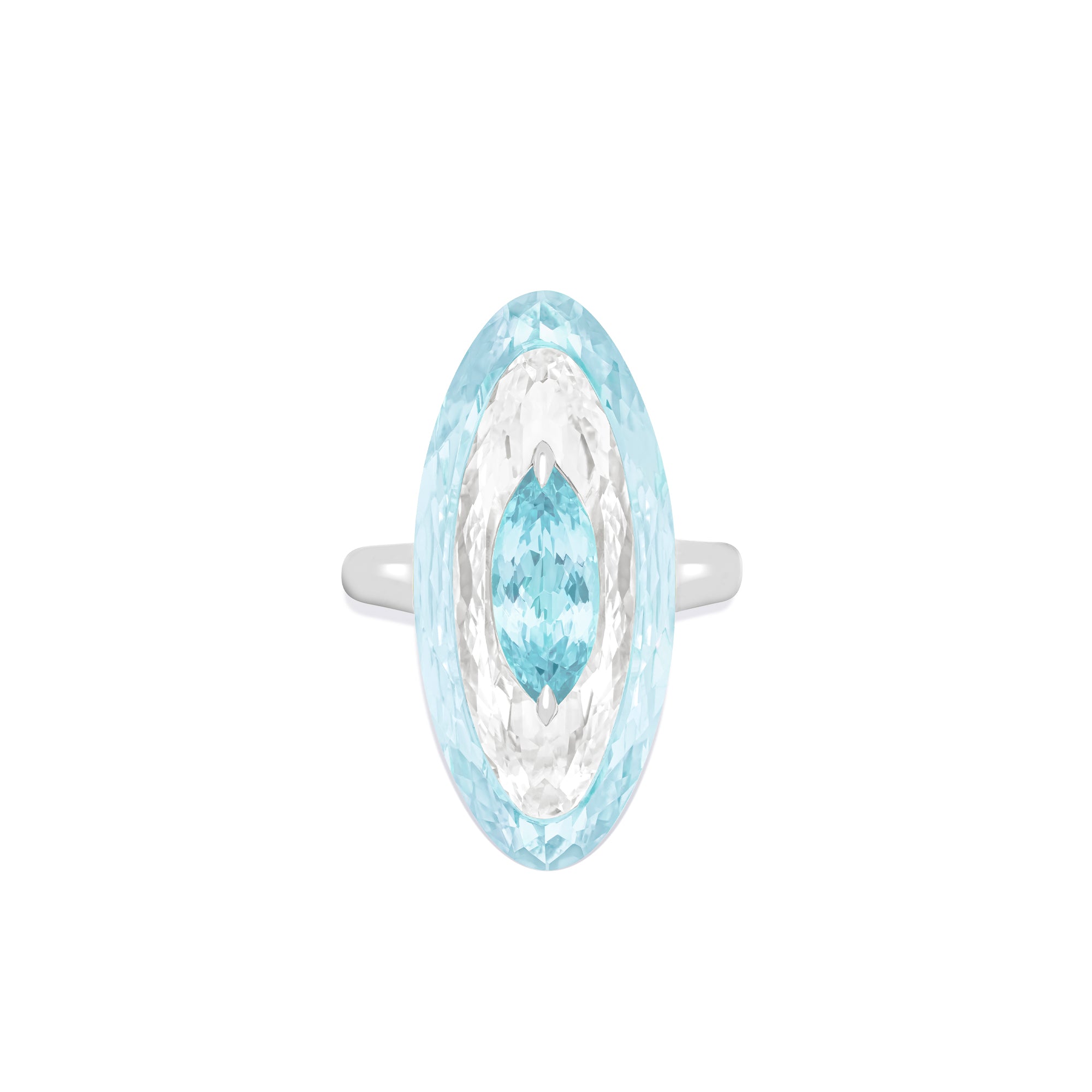 Shine - Aquamarine, Rock Crystal and Blue Topaz Ring