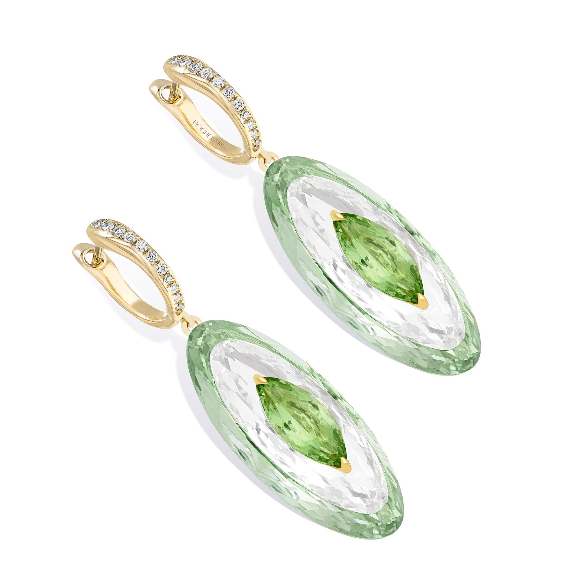 Shine - Green Tourmaline, Rock Crystal and Prasiolite Small Earrings