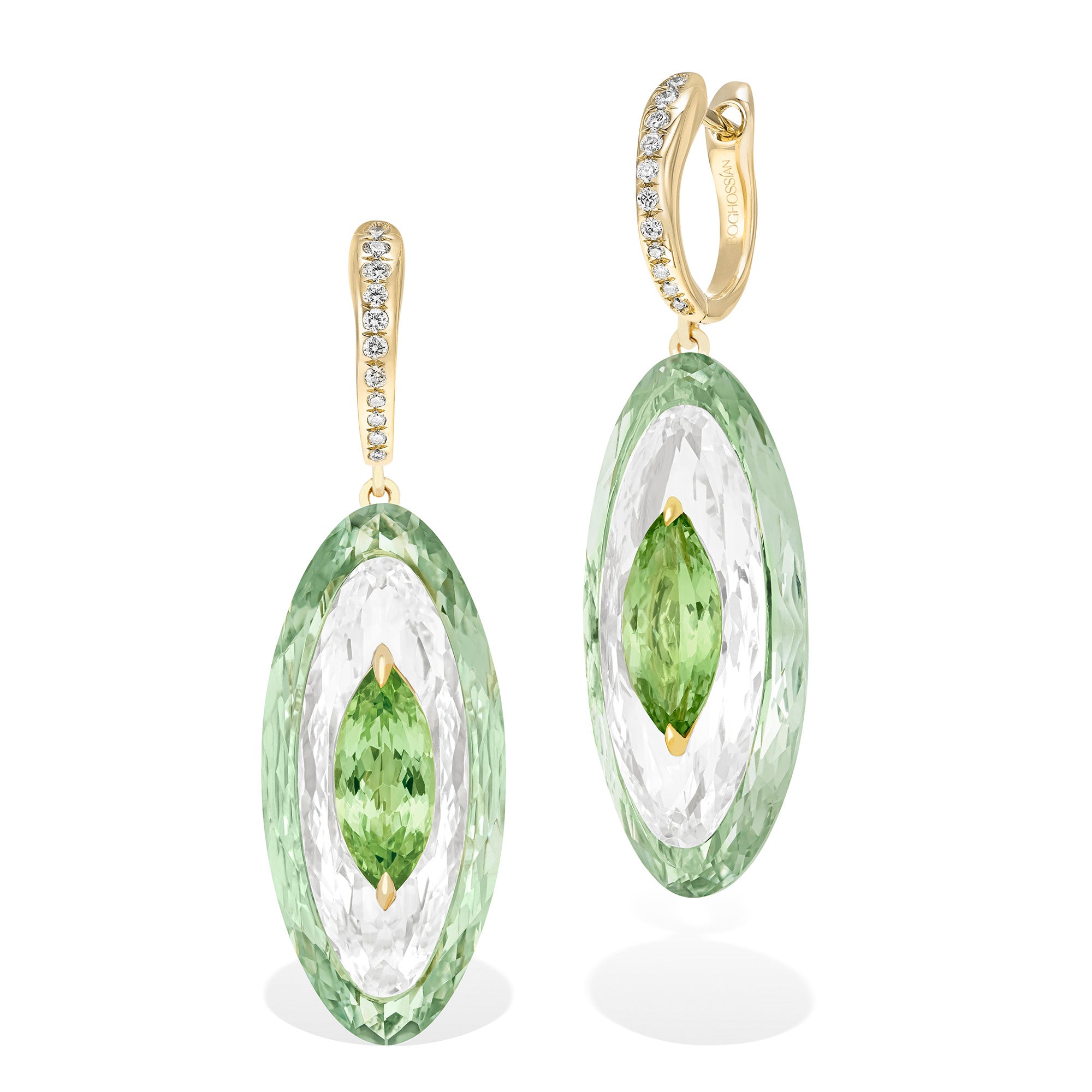 Shine - Green Tourmaline, Rock Crystal and Prasiolite Small Earrings