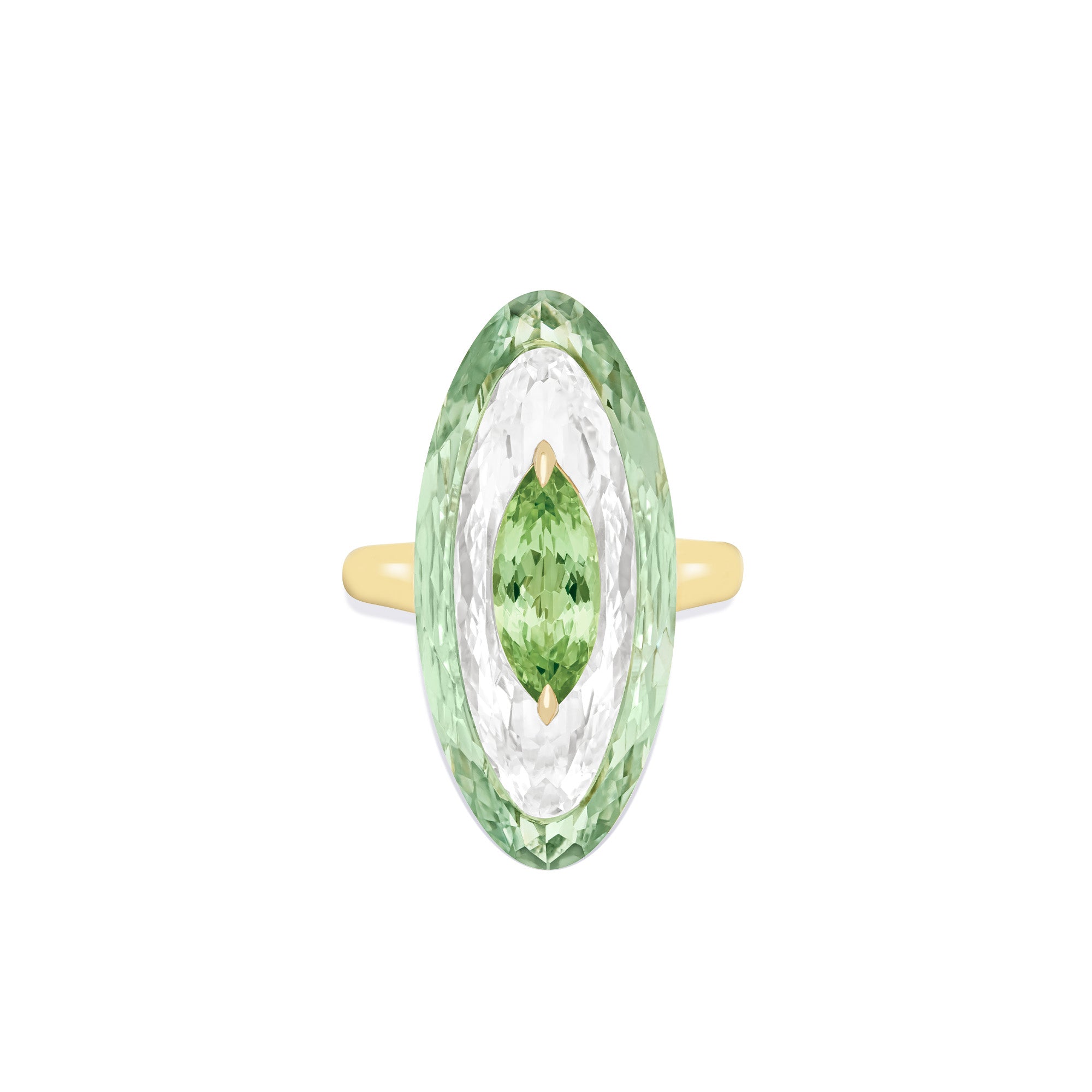 Shine - Green Tourmaline, Rock Crystal and Prasiolite Ring