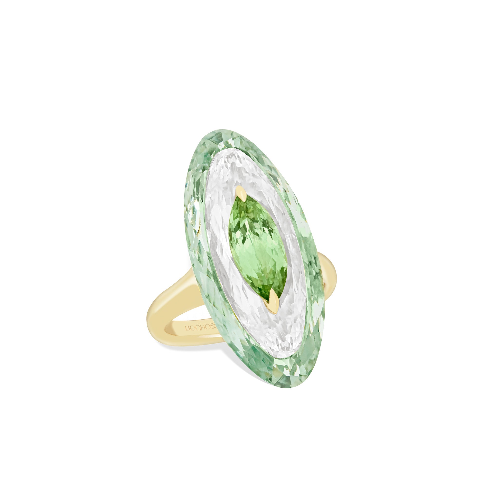Shine - Green Tourmaline, Rock Crystal and Prasiolite Ring
