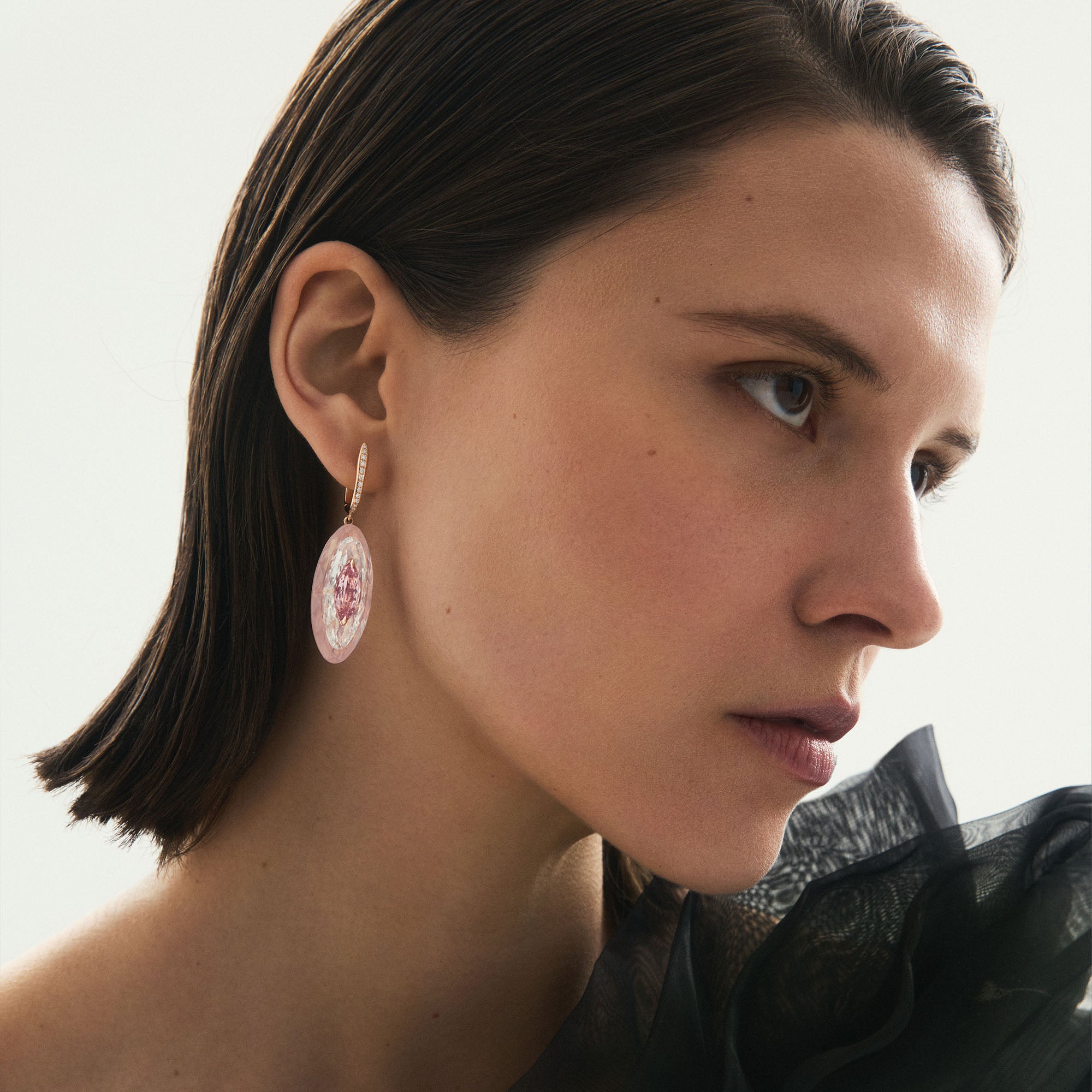 Shine - Morganite, Rose Quartz and Rock Crystal Large Earrings