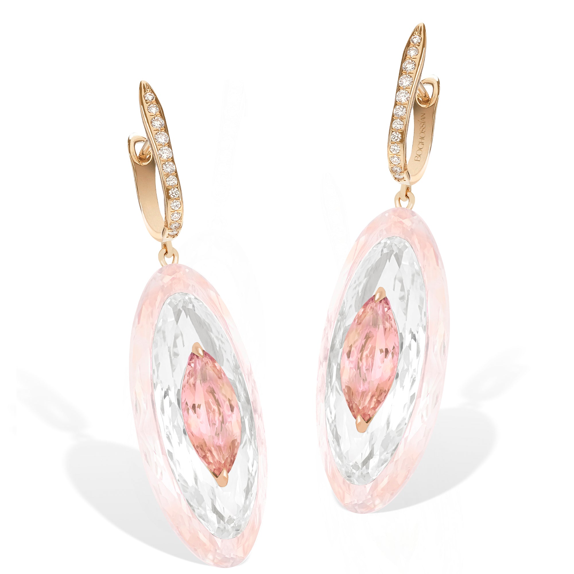 Shine - Morganite, Rose Quartz and Rock Crystal Large Earrings