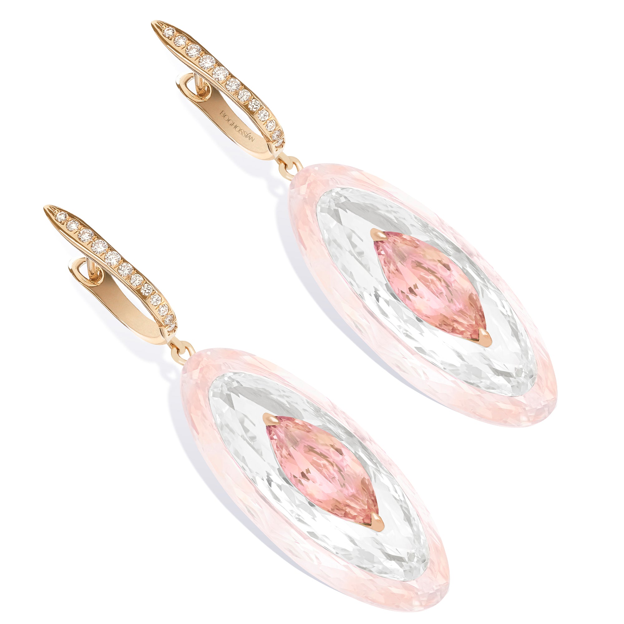 Shine - Morganite, Rose Quartz and Rock Crystal Large Earrings