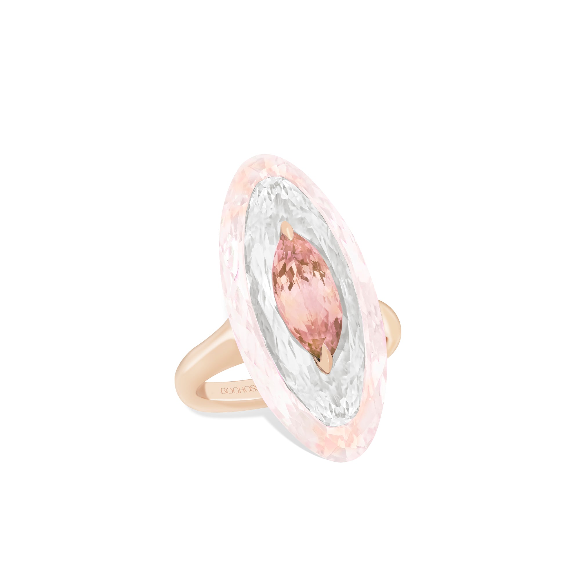 Shine - Morganite, Rose Quartz and Rock Crystal Ring