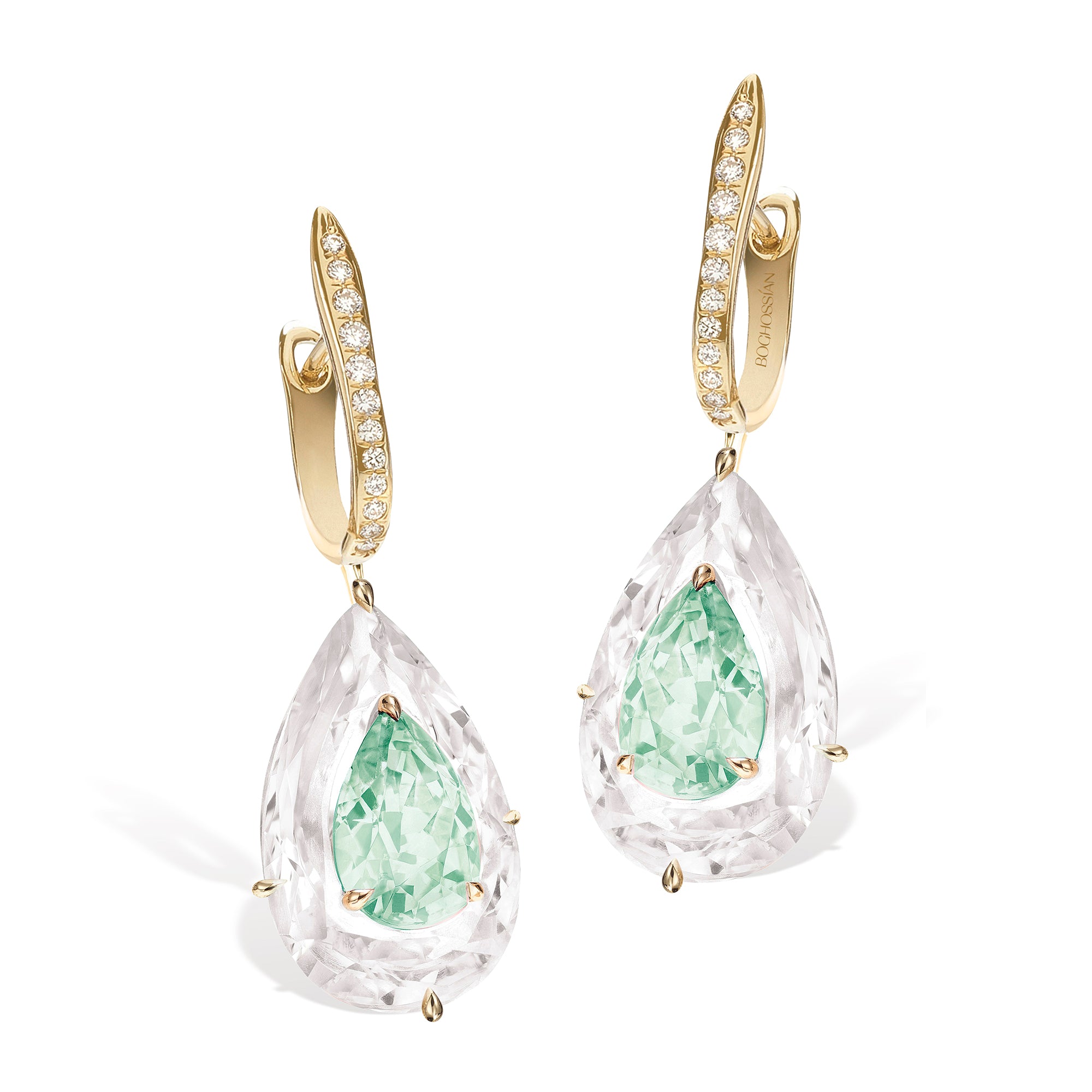 Shine - Light Green Tourmaline and Rock Crystal Large Earrings