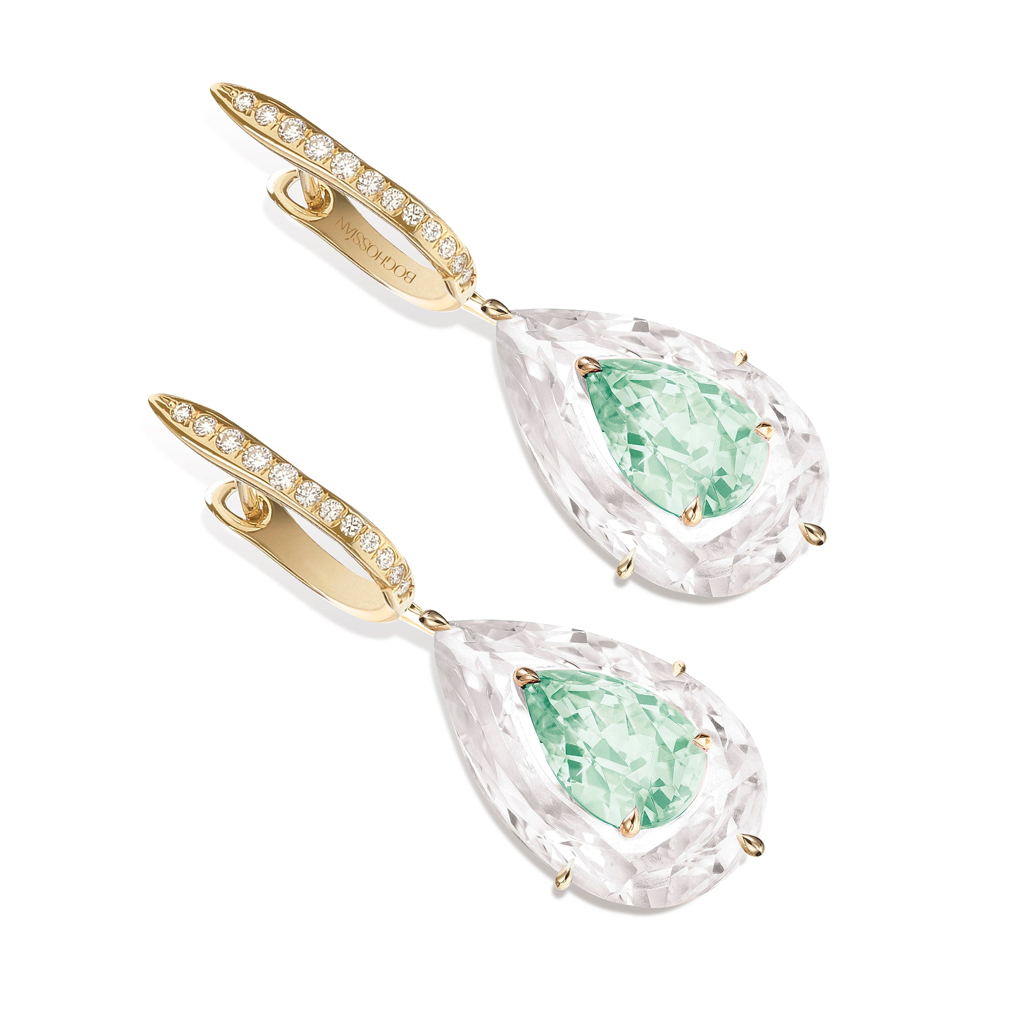 Shine - Light Green Tourmaline and Rock Crystal Earrings