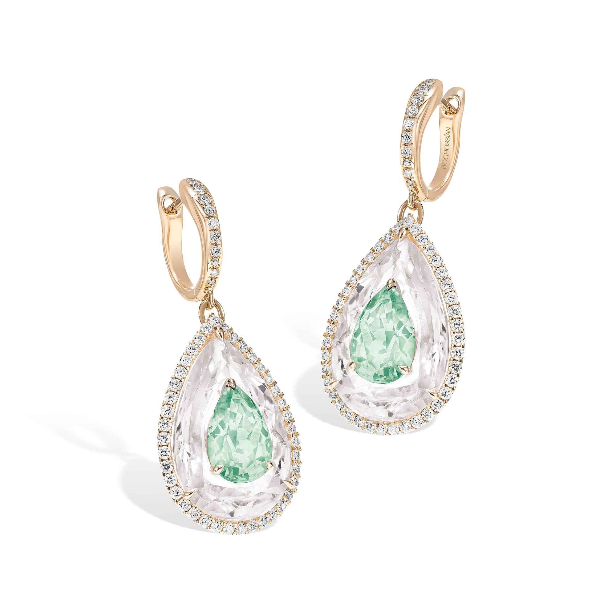 Shine - Light Green Tourmaline and Rock Crystal Small Earrings
