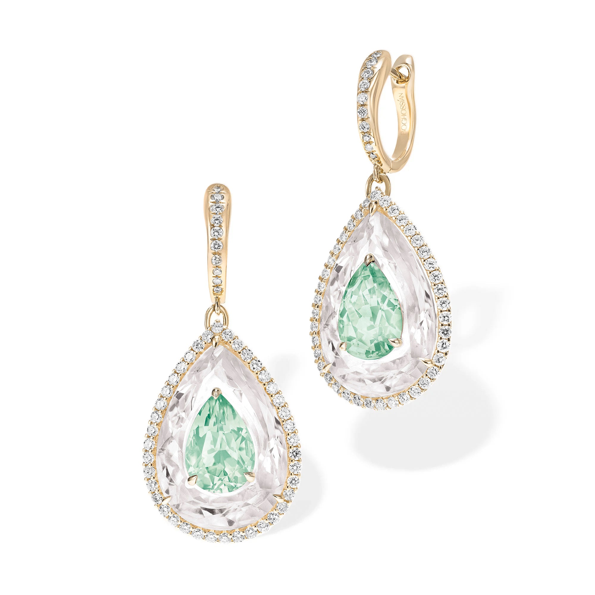 Shine - Light Green Tourmaline and Rock Crystal Small Earrings