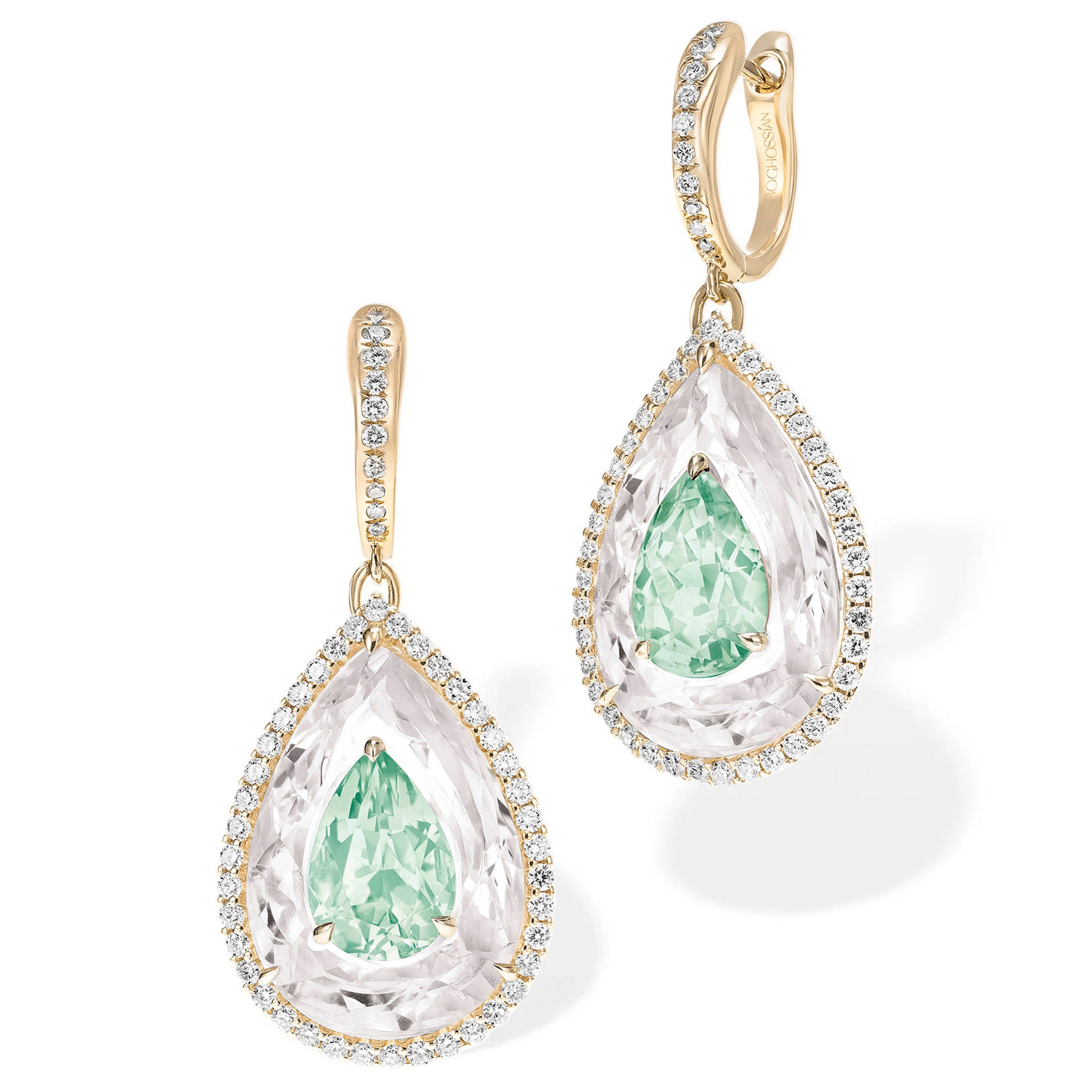 Shine - Light Green Tourmaline and Rock Crystal Small Earrings