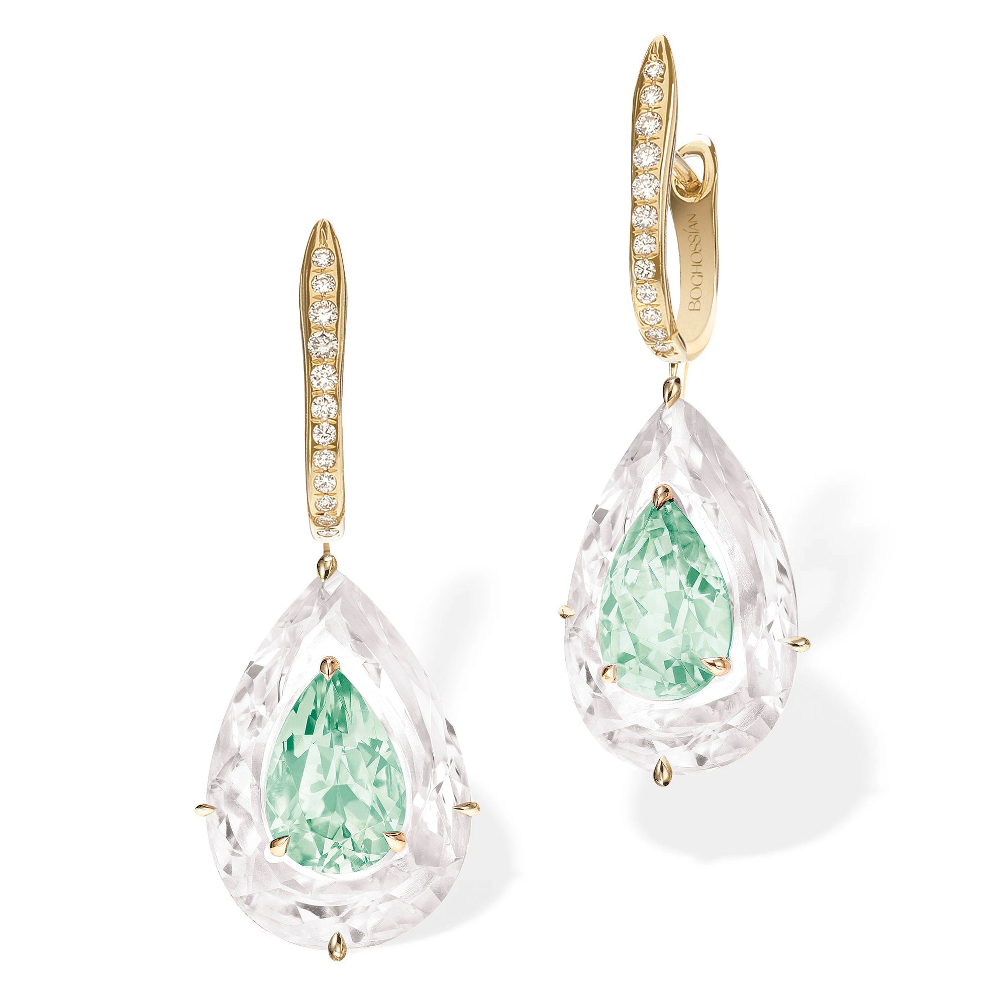 Shine - Light Green Tourmaline and Rock Crystal Large Earrings