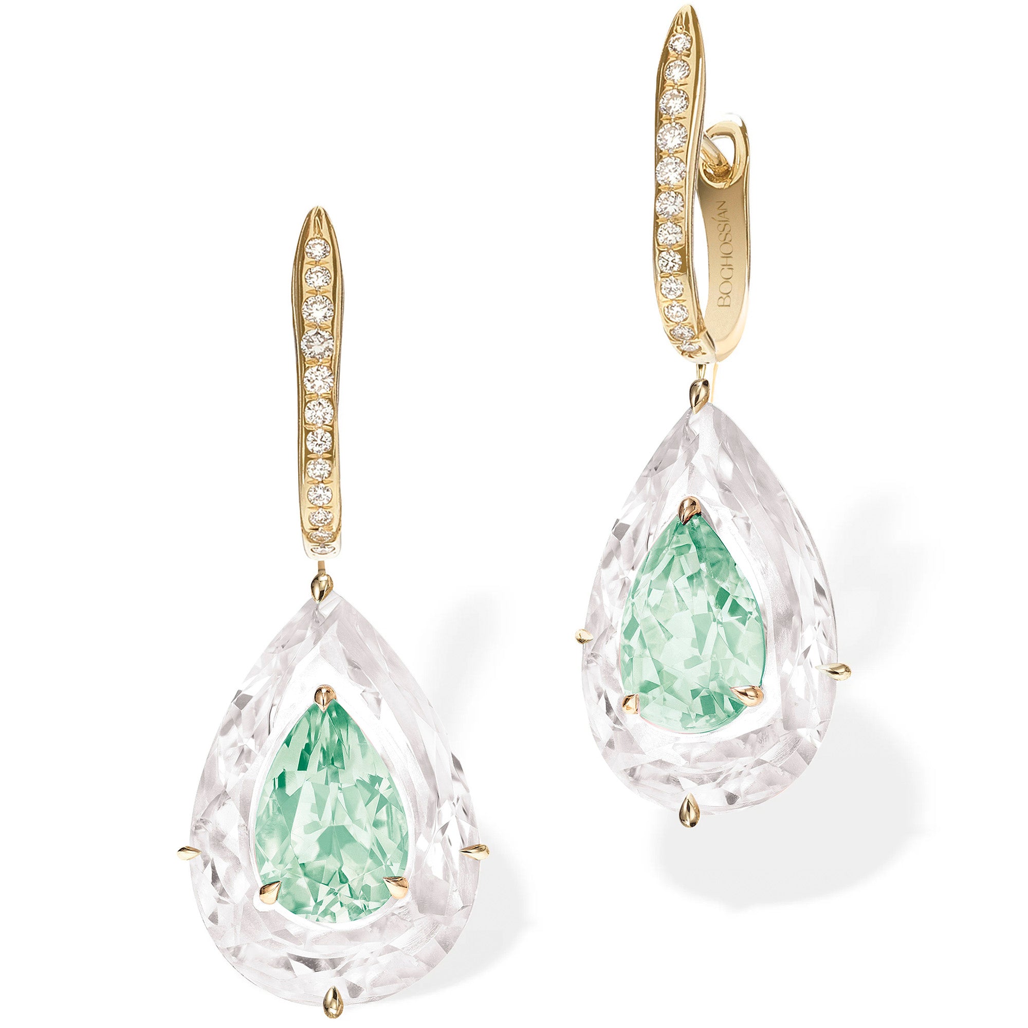 Shine - Light Green Tourmaline and Rock Crystal Large Earrings
