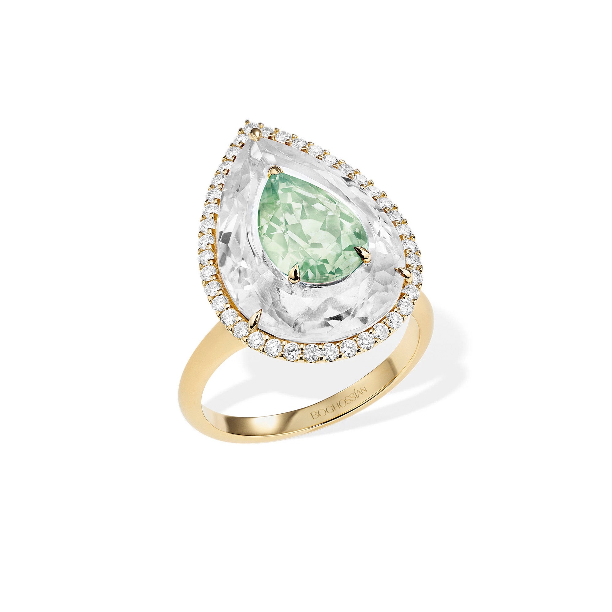 Shine - Light Green Tourmaline and Rock Crystal Ring