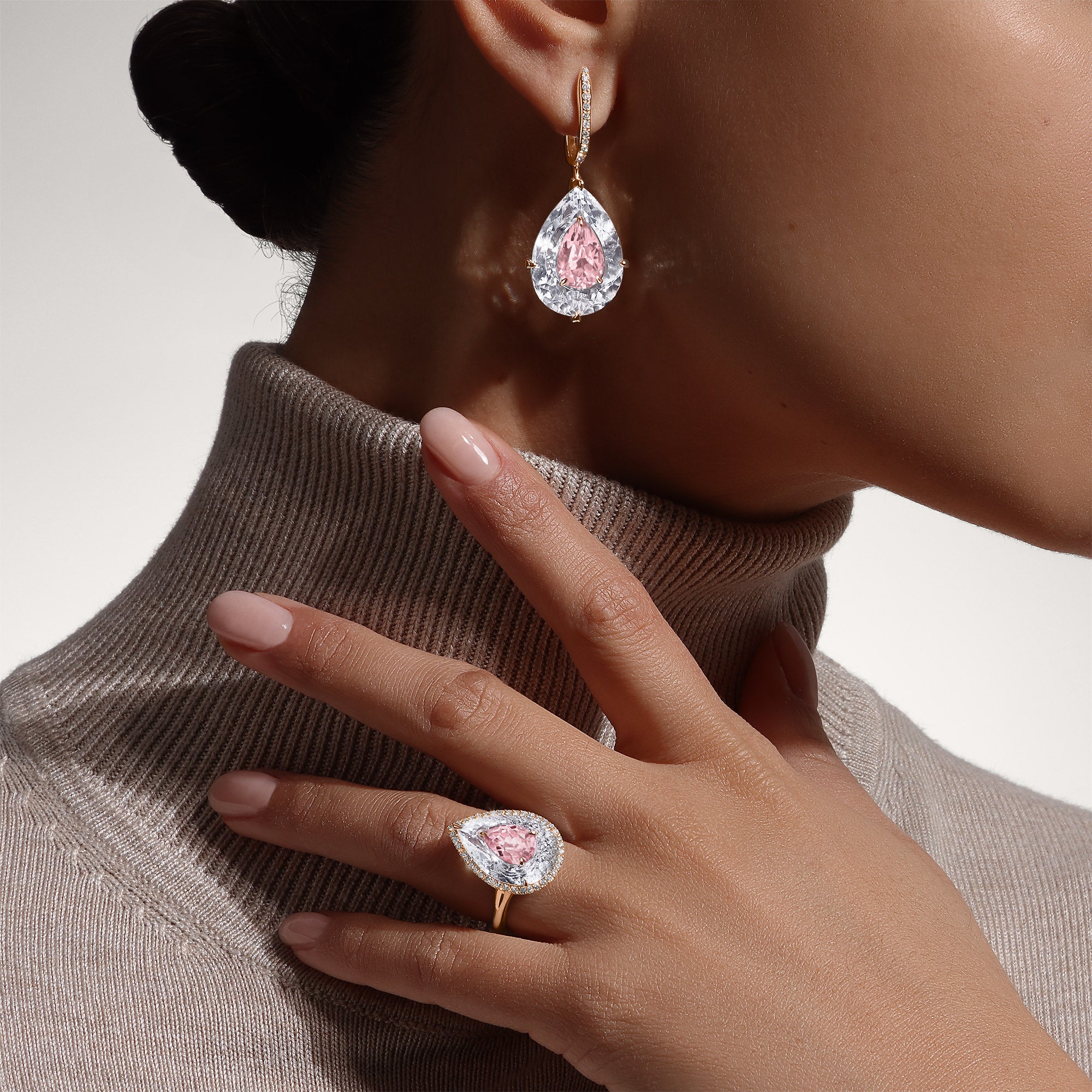 Shine - Morganite and Rock Crystal Large Earrings