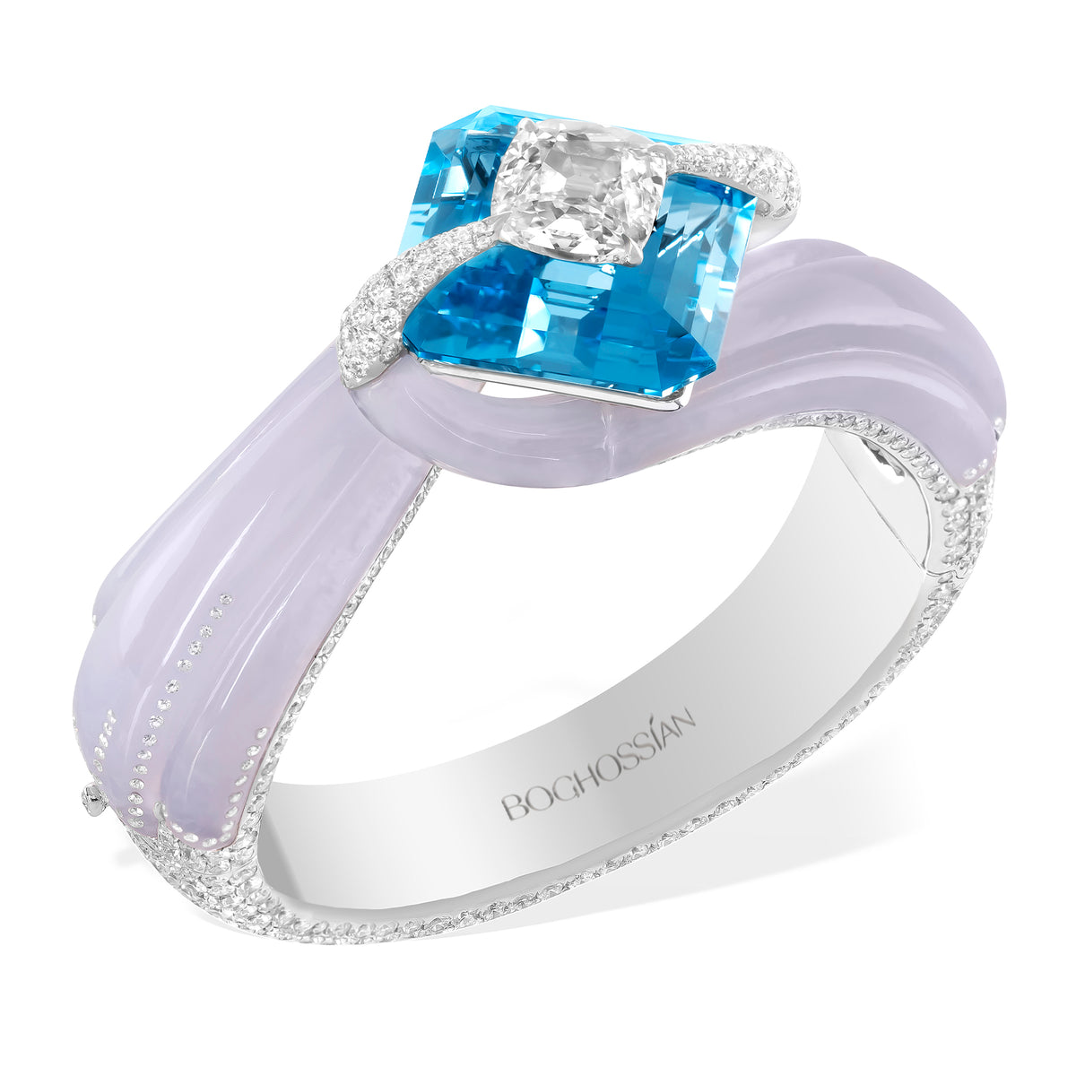 Kissing - Diamond and Aquamarine Chalcedony Bangle