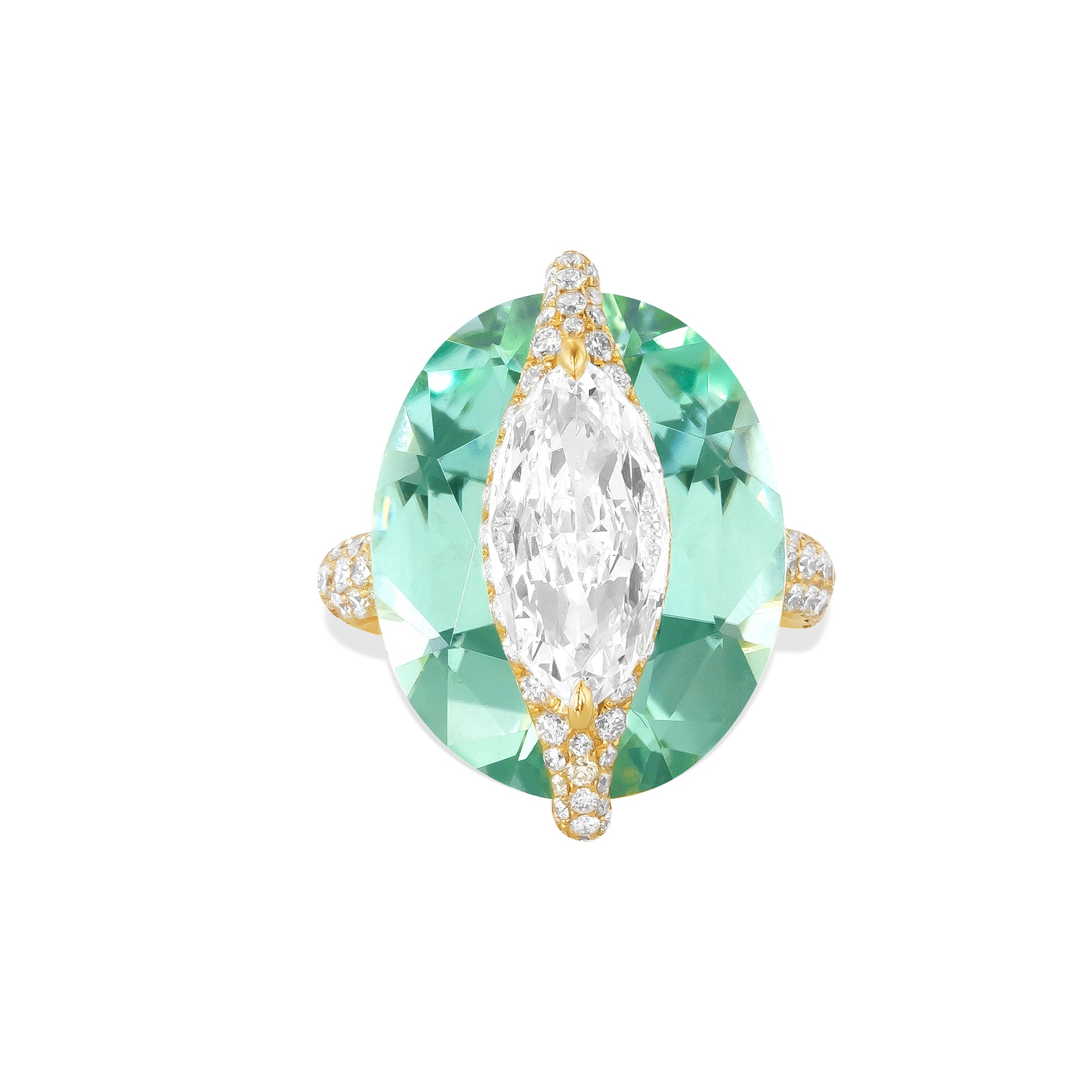 Kissing - Diamond and Green Tourmaline Ring