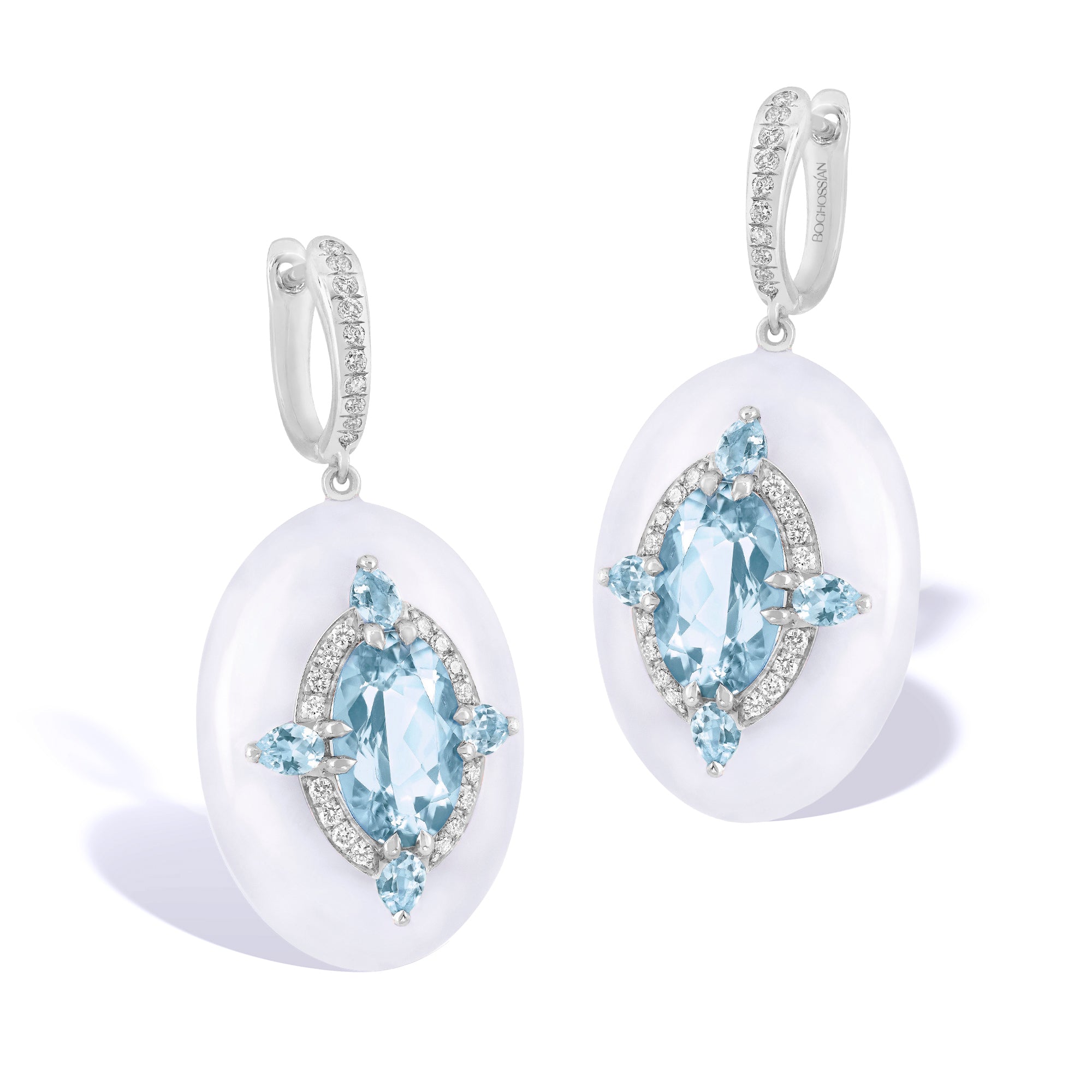 Reveal - Aquamarine and Chalcedony Earrings