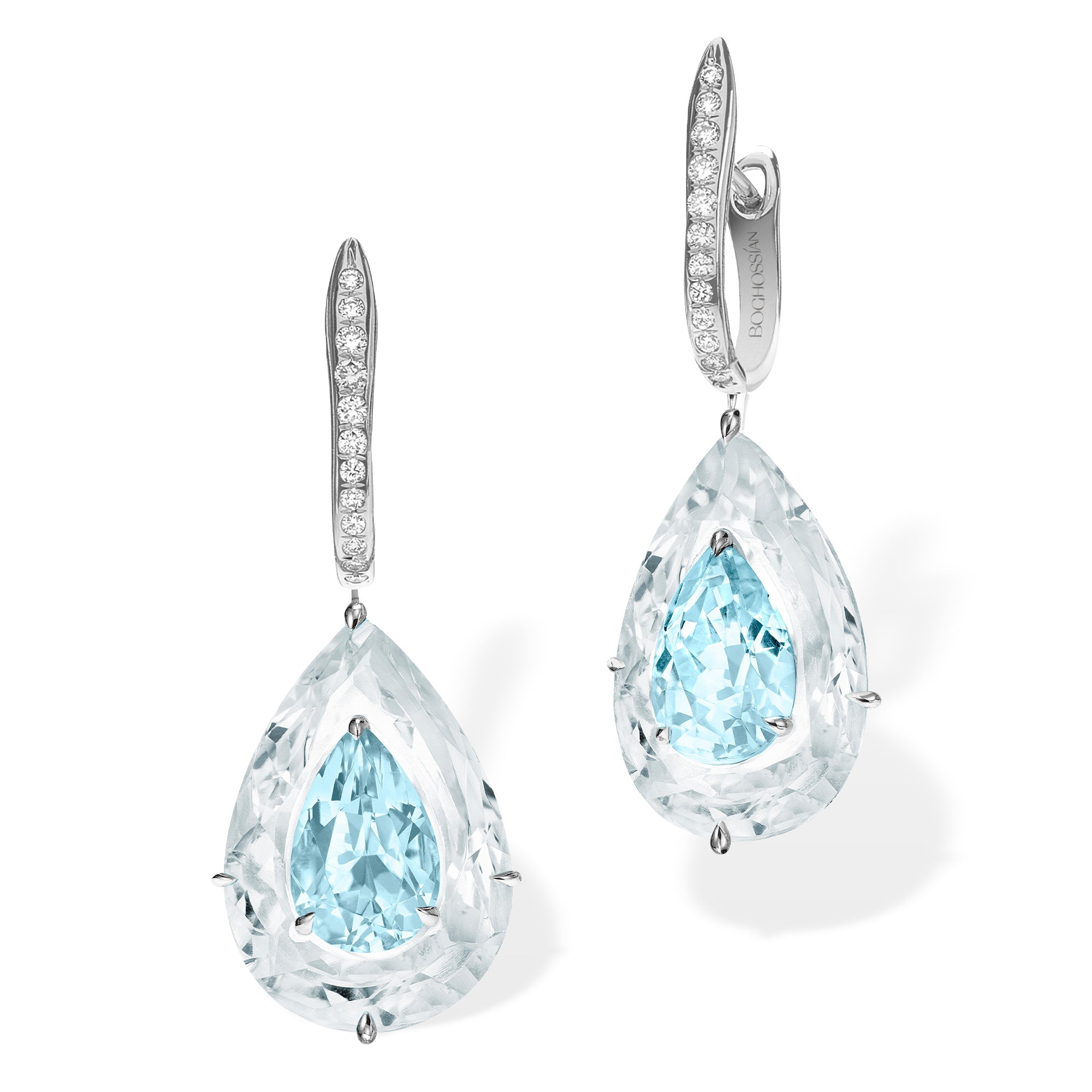 Shine - Aquamarine and Rock Crystal Large Earrings