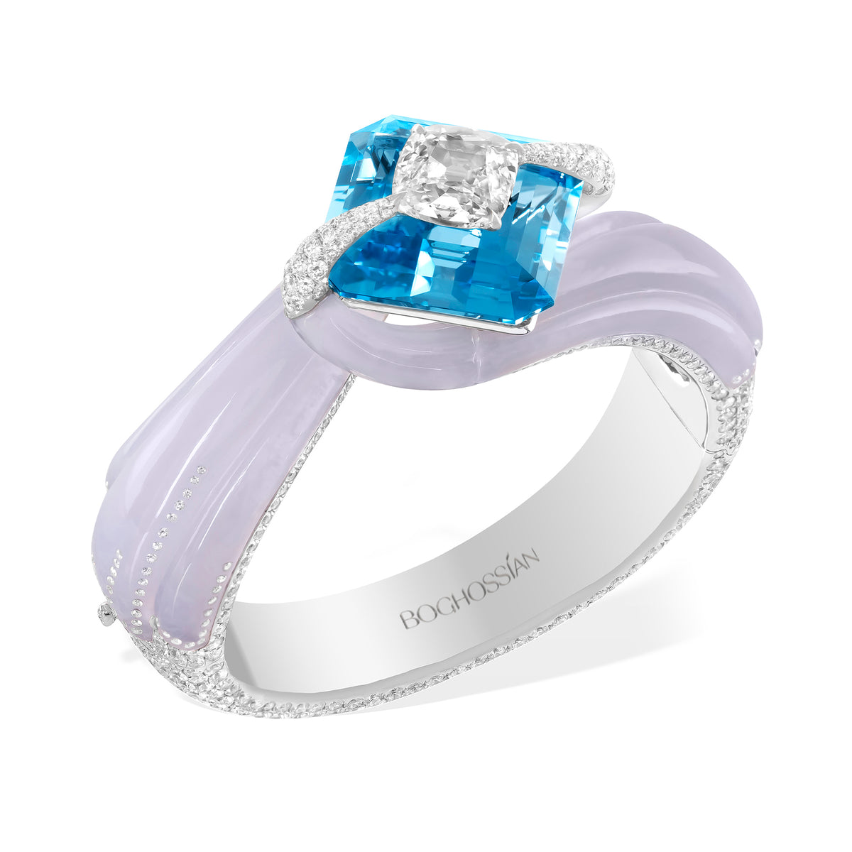 Kissing - Diamond and Aquamarine Chalcedony Bangle