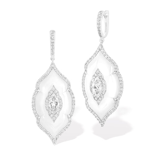 Arches - Diamond and Milky Agate Earrings