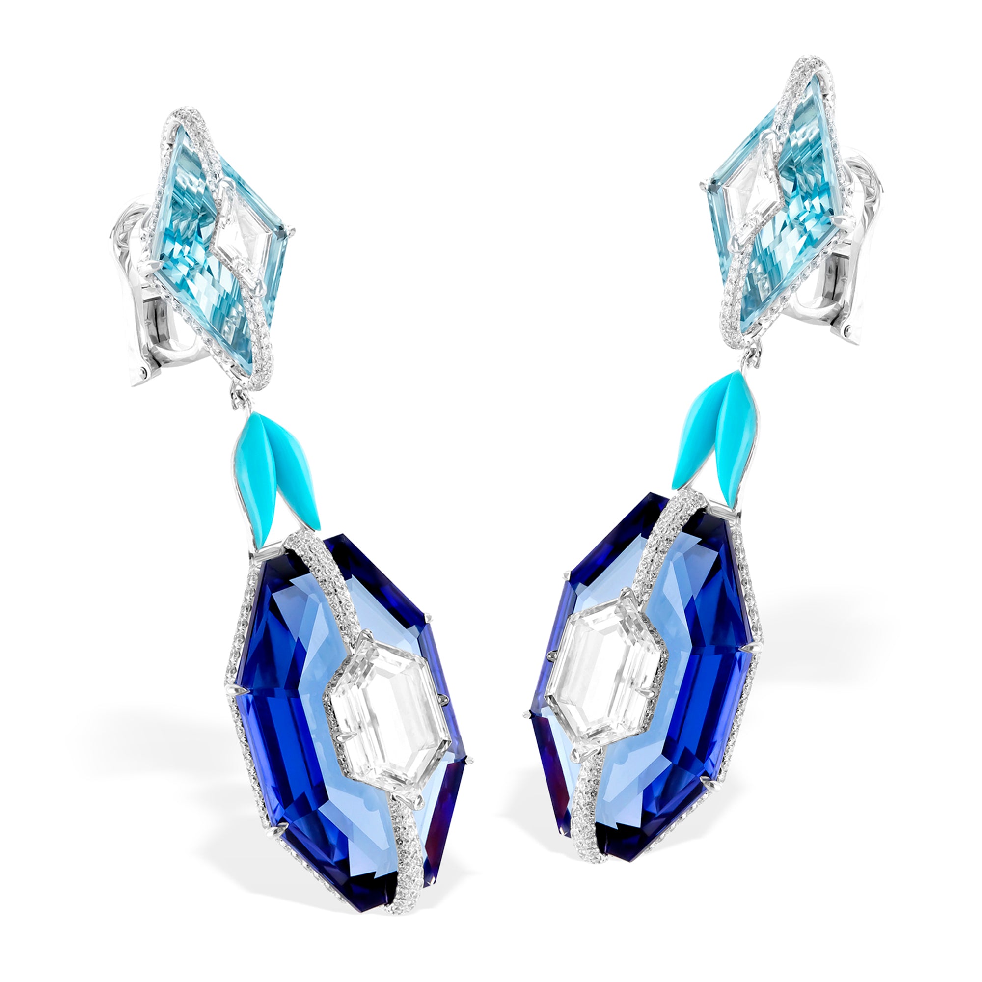 Kissing - Diamond, Tanzanite and Aquamarine Earrings