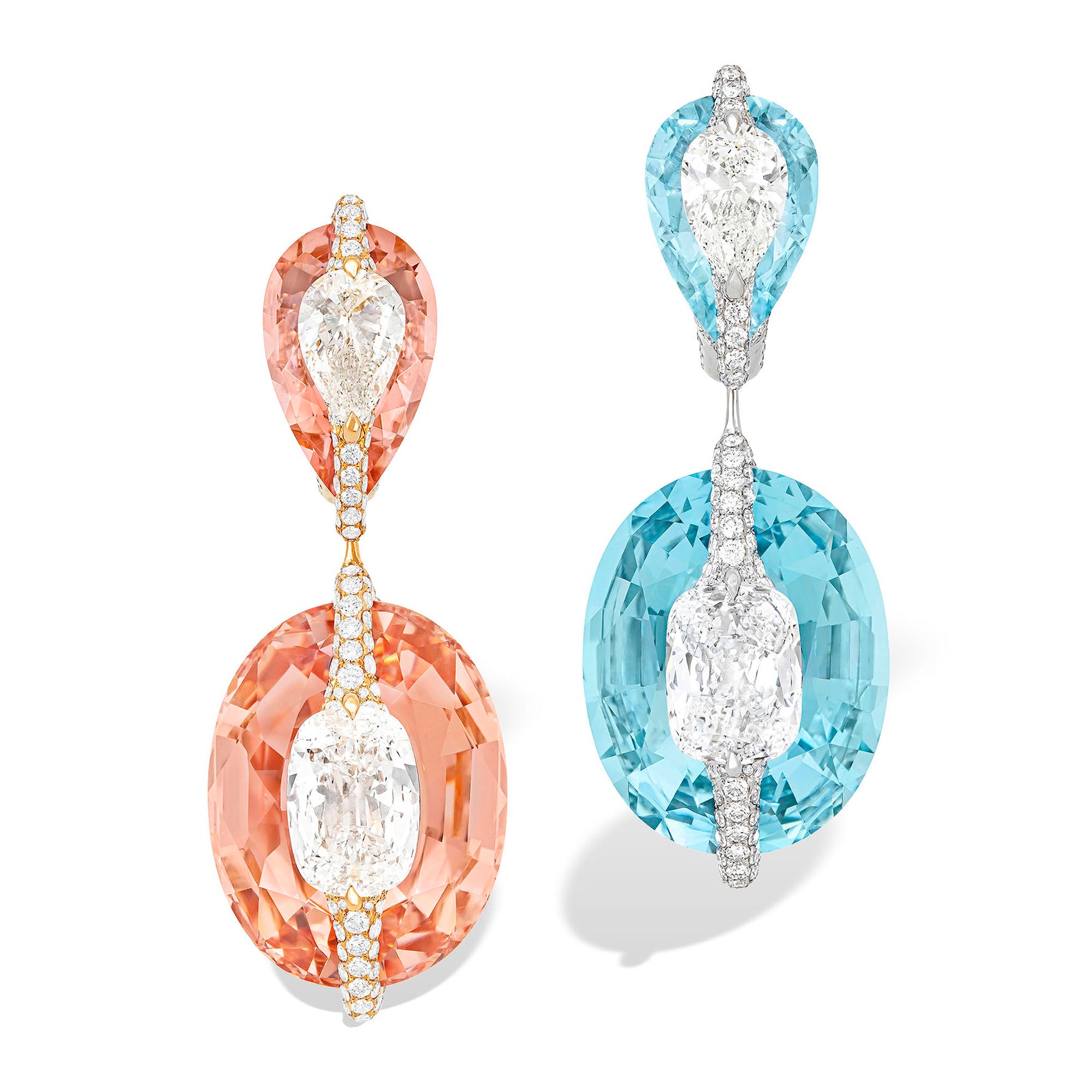 Kissing - Diamond, Morganite and Aquamarine Earrings