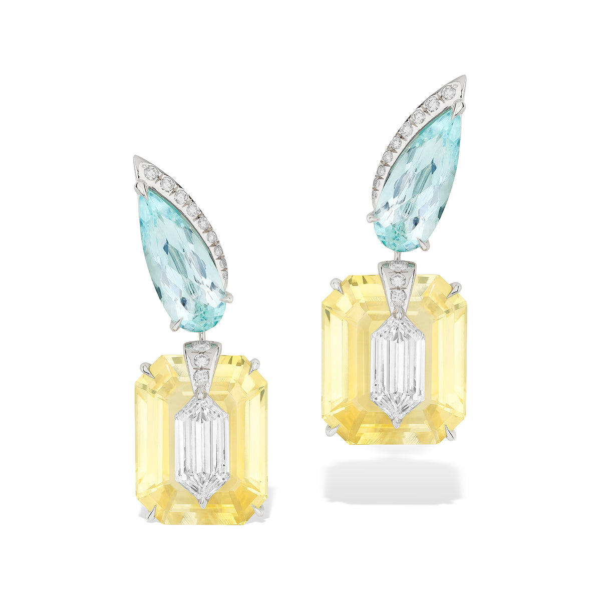 Kissing - Diamond, Yellow Sapphire And Green Beryl Earrings