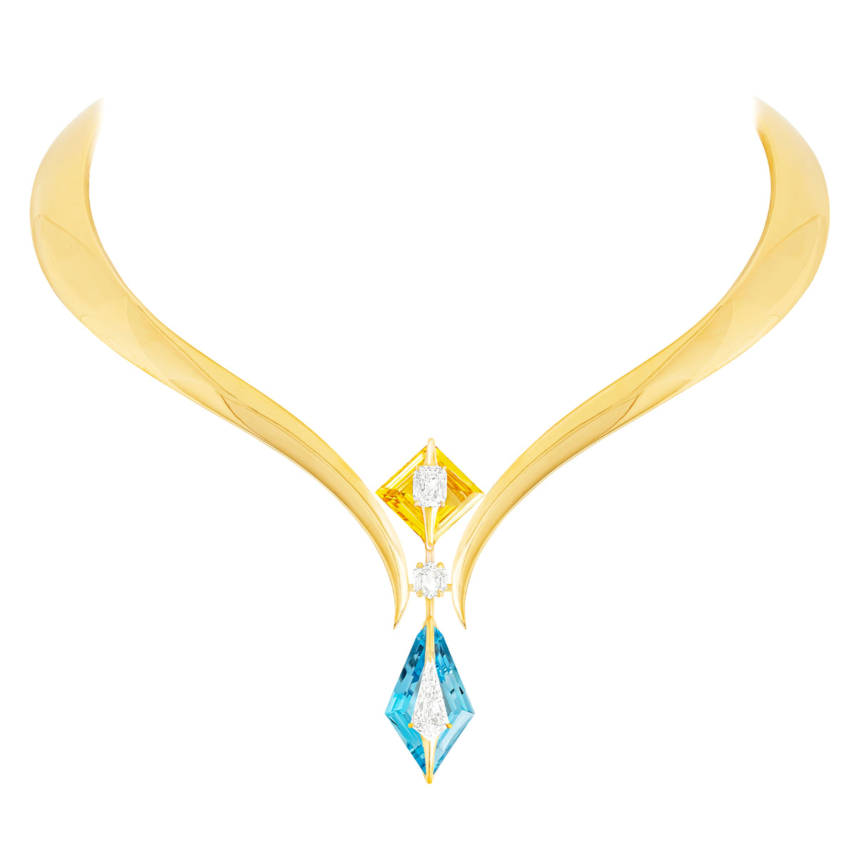 Kissing - Yellow Sapphire, Aquamarine And Diamond Necklace